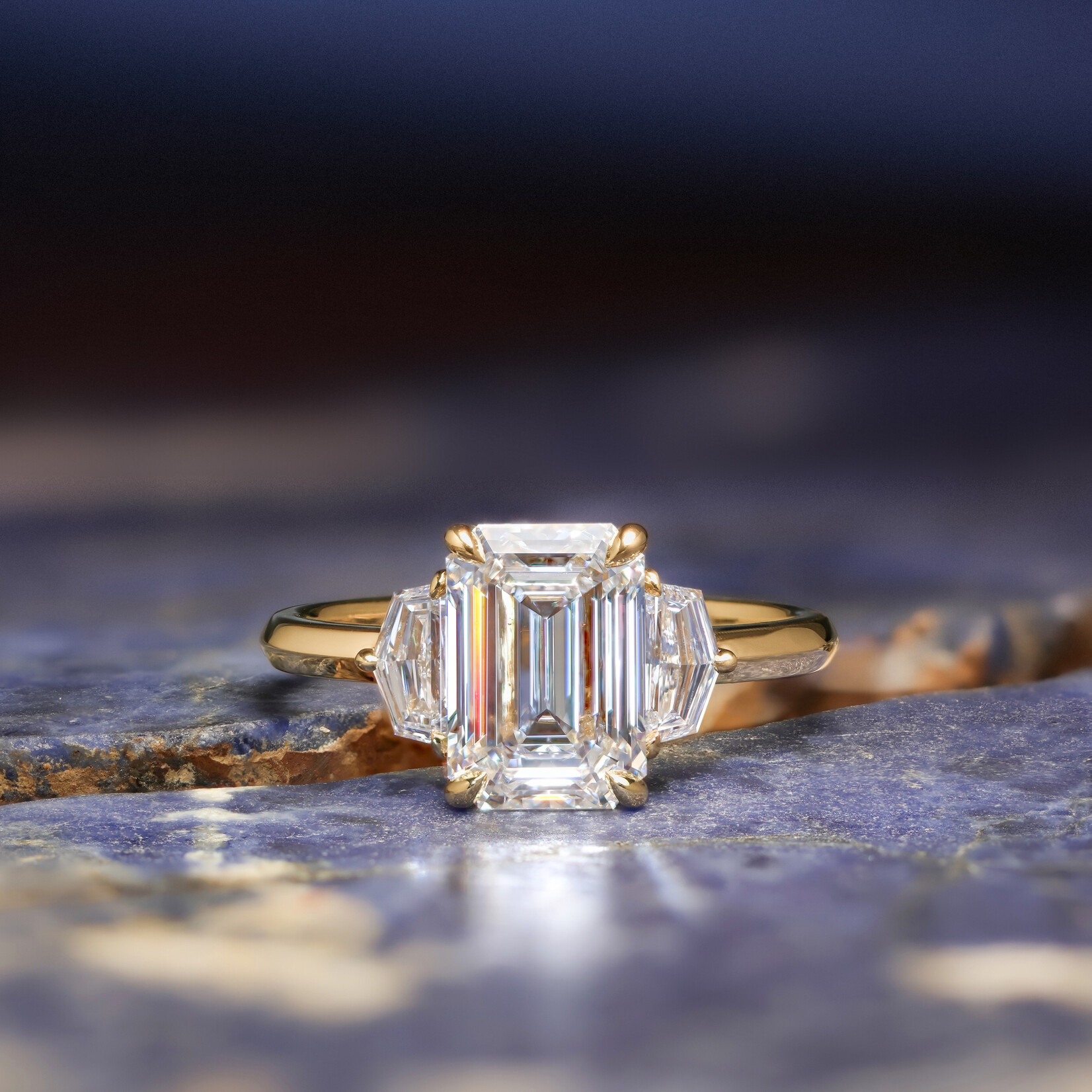 Baxter Moerman Penelope Ring with Emerald Cut Lab Diamond and Cadillac Side Diamonds