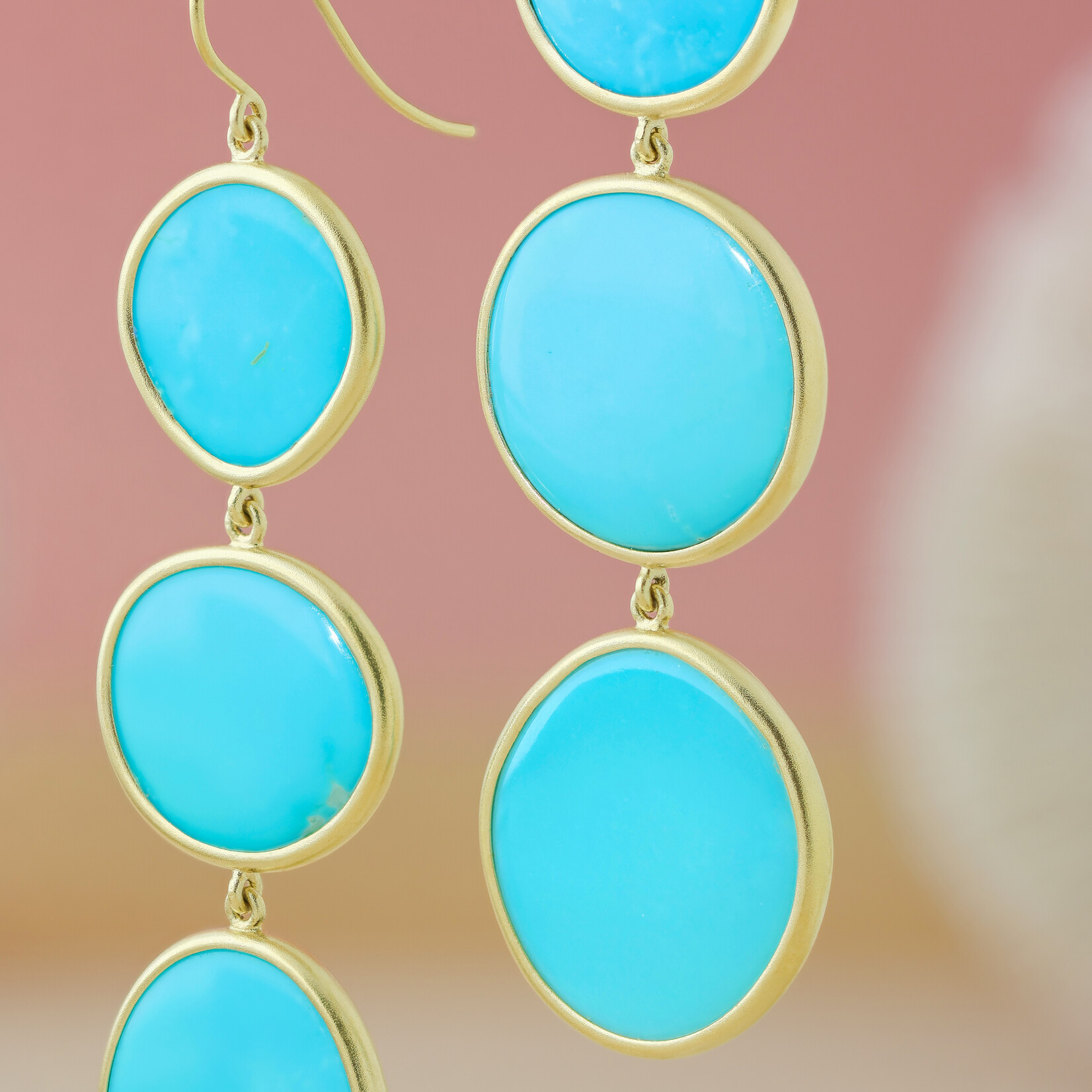 Baxter Moerman Sleeping Beauty Turquoise  3-Stone Drop Earrings, 18KY