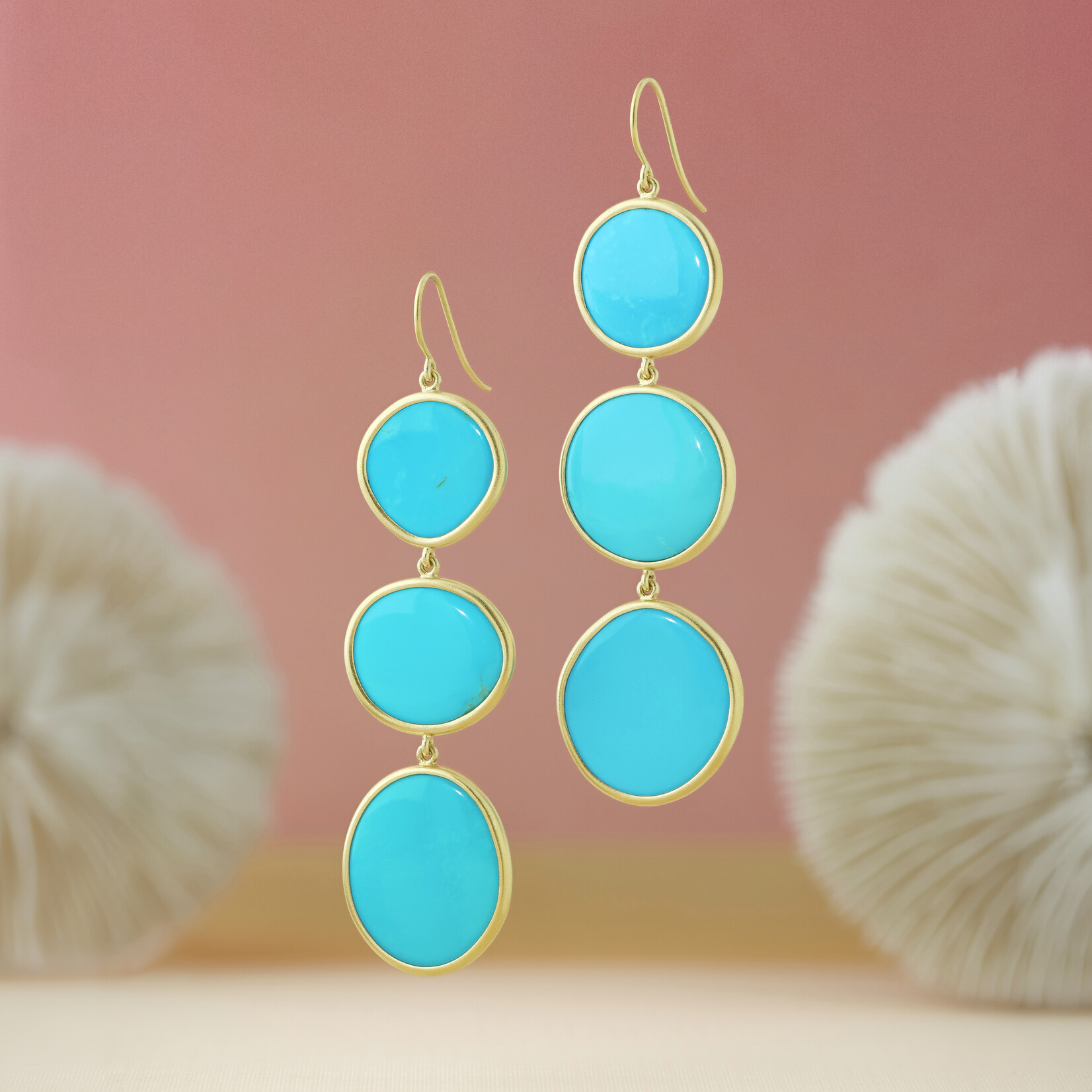 Baxter Moerman Sleeping Beauty Turquoise  3-Stone Drop Earrings, 18KY