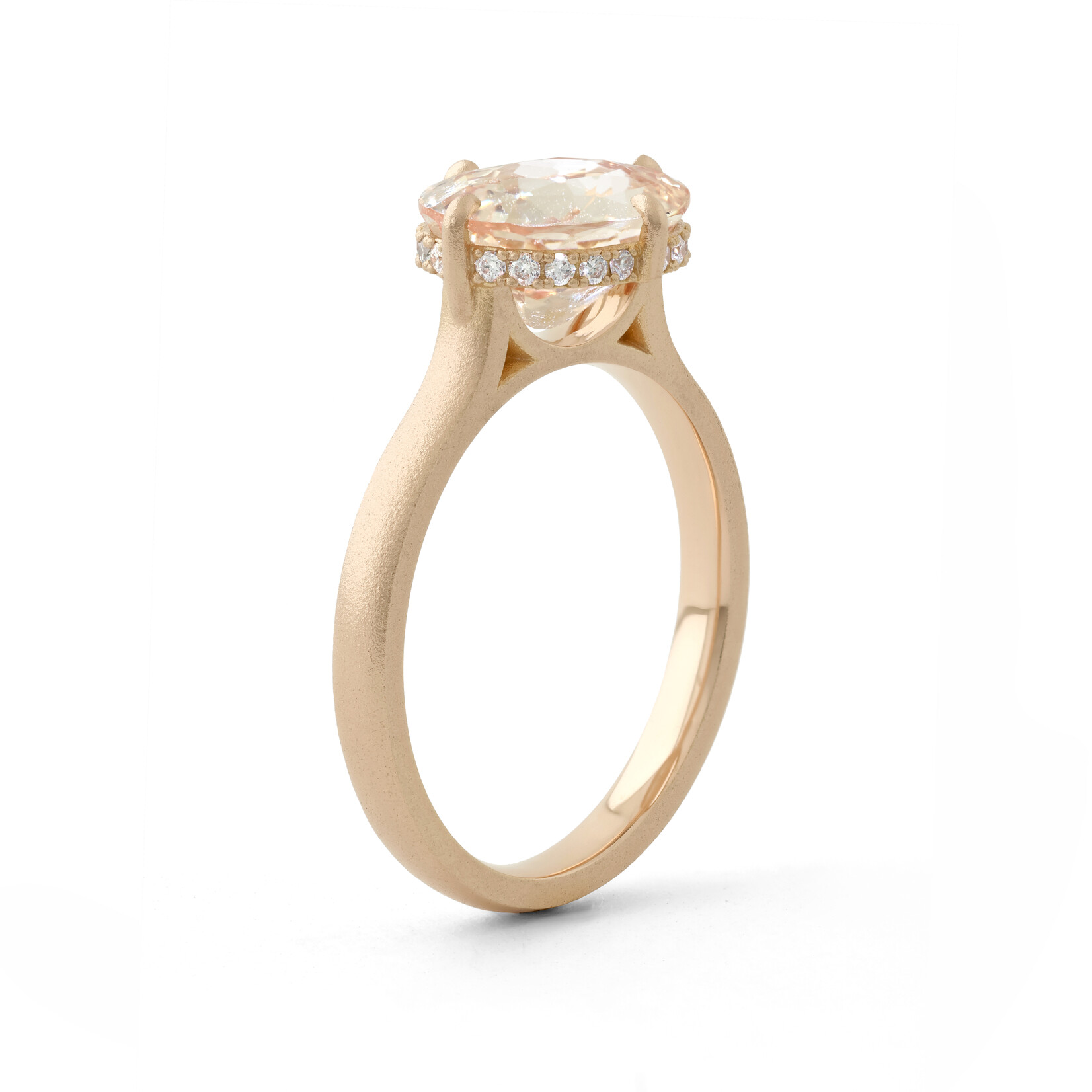 Baxter Moerman Peach Sapphire Ring with 3.62ct Sapphire & Hidden Halo