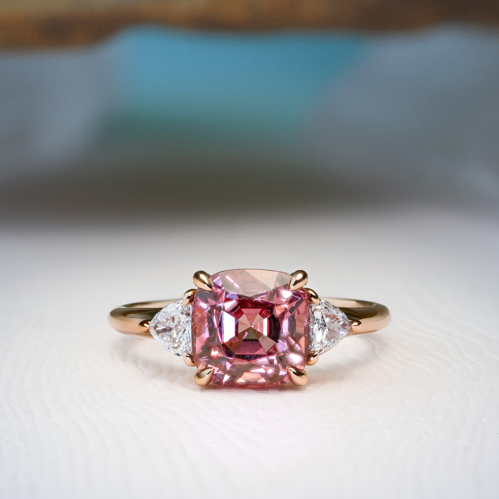 Baxter Moerman Penelope Ring with Malaya Garnet and Trillion Diamond