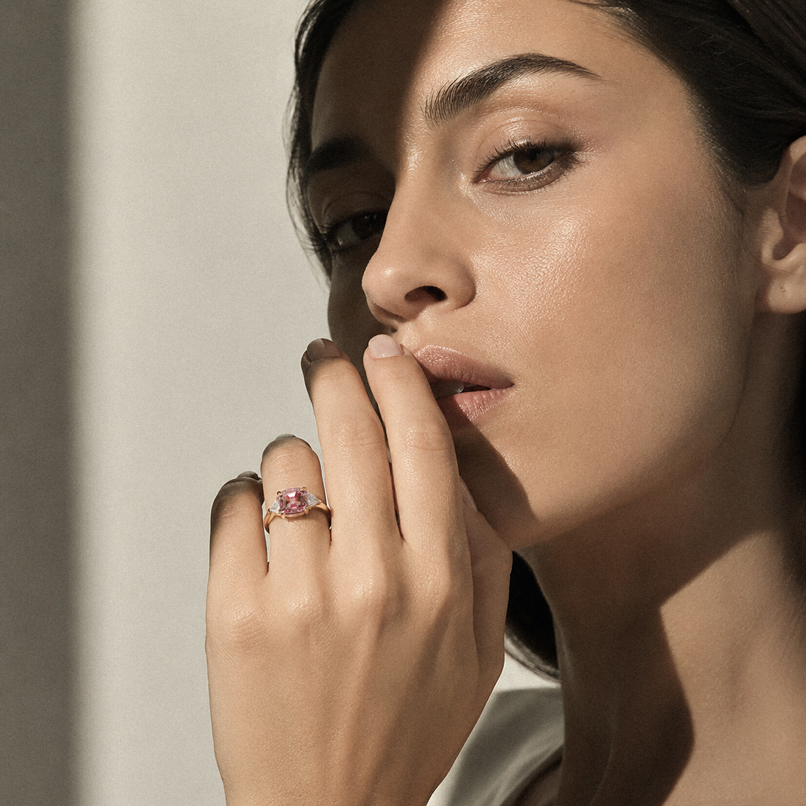 Baxter Moerman Penelope Ring with Malaya Garnet and Trillion Diamond