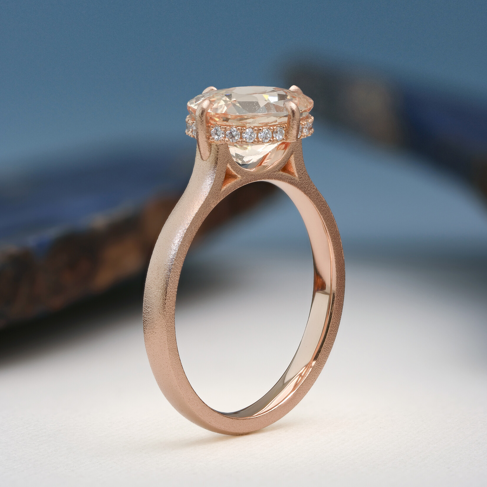 Baxter Moerman Peach Sapphire Ring with 3.62ct Sapphire & Hidden Halo