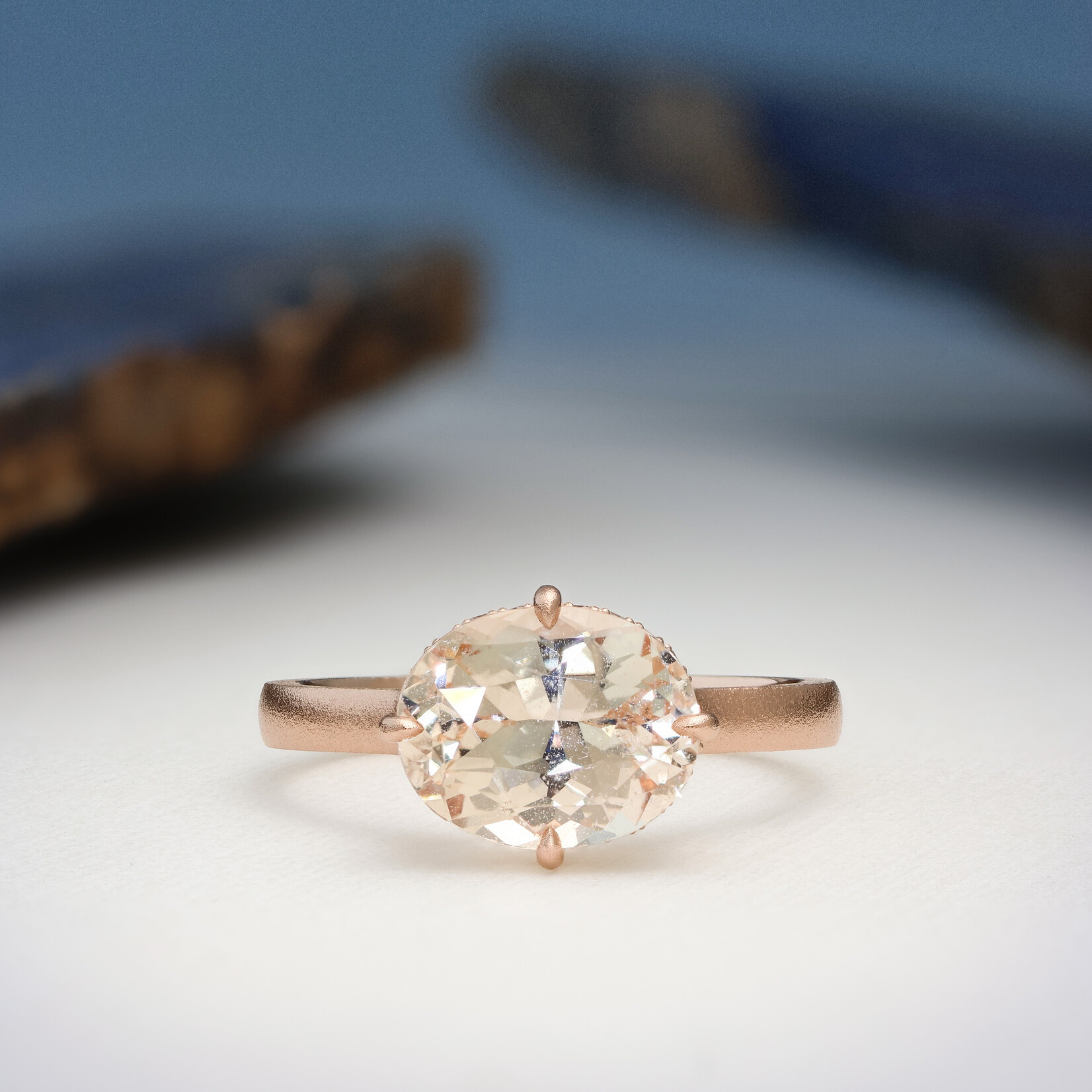 Baxter Moerman Peach Sapphire Ring with 3.62ct Sapphire & Hidden Halo