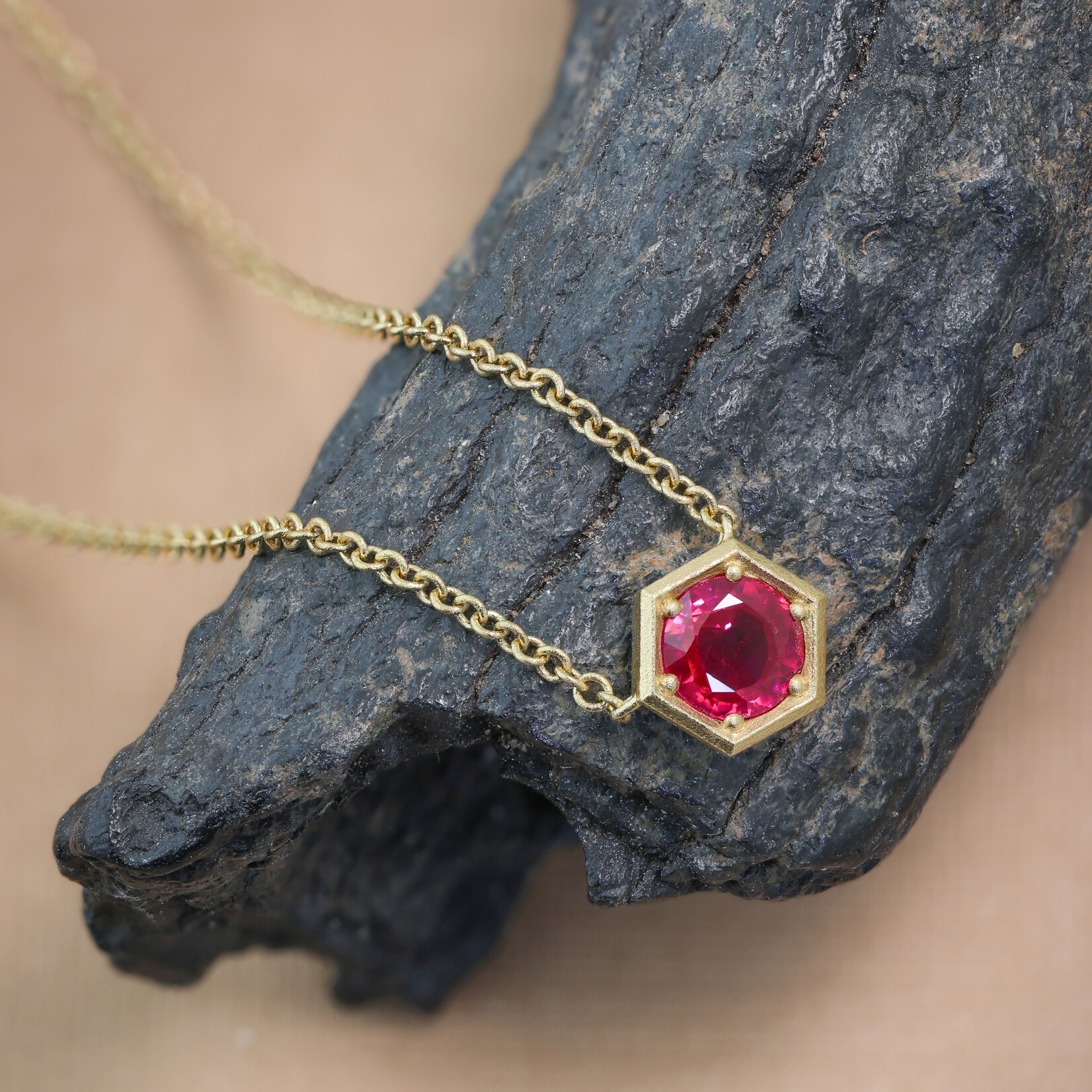 Baxter Moerman Hex Solitaire Necklace with Ruby