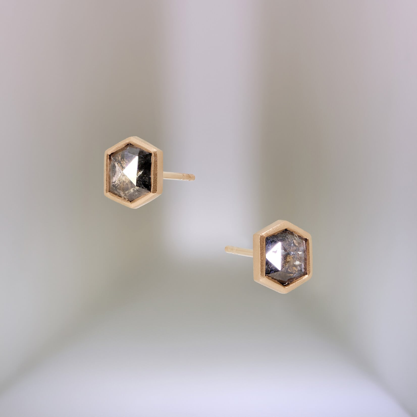 Baxter Moerman Salt & Pepper Diamond Hexagon Stud Earrings