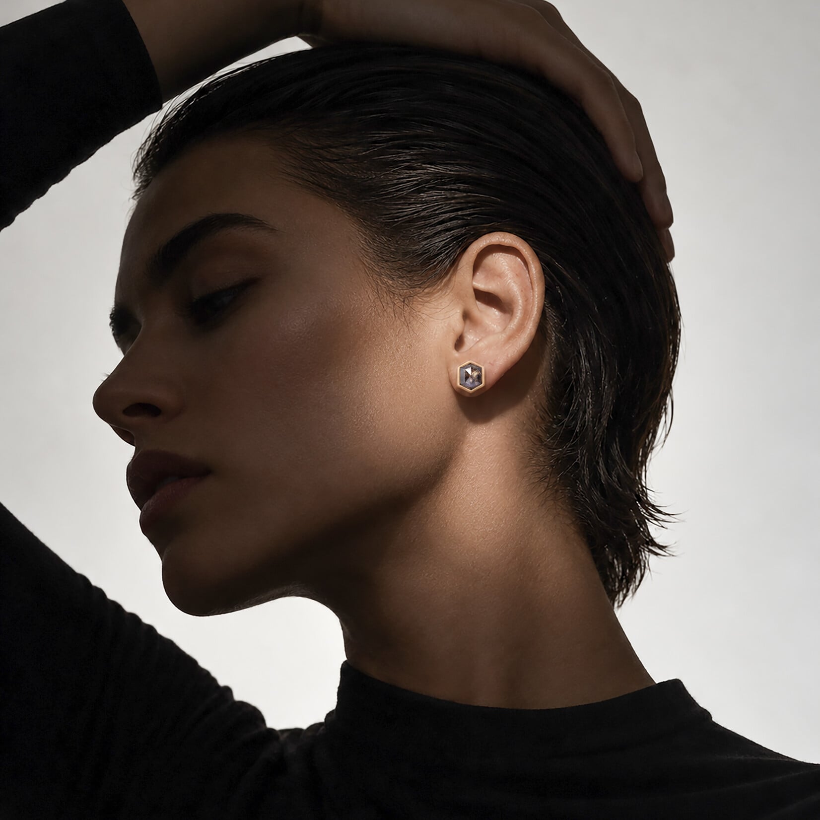 Baxter Moerman Salt & Pepper Diamond Hexagon Stud Earrings