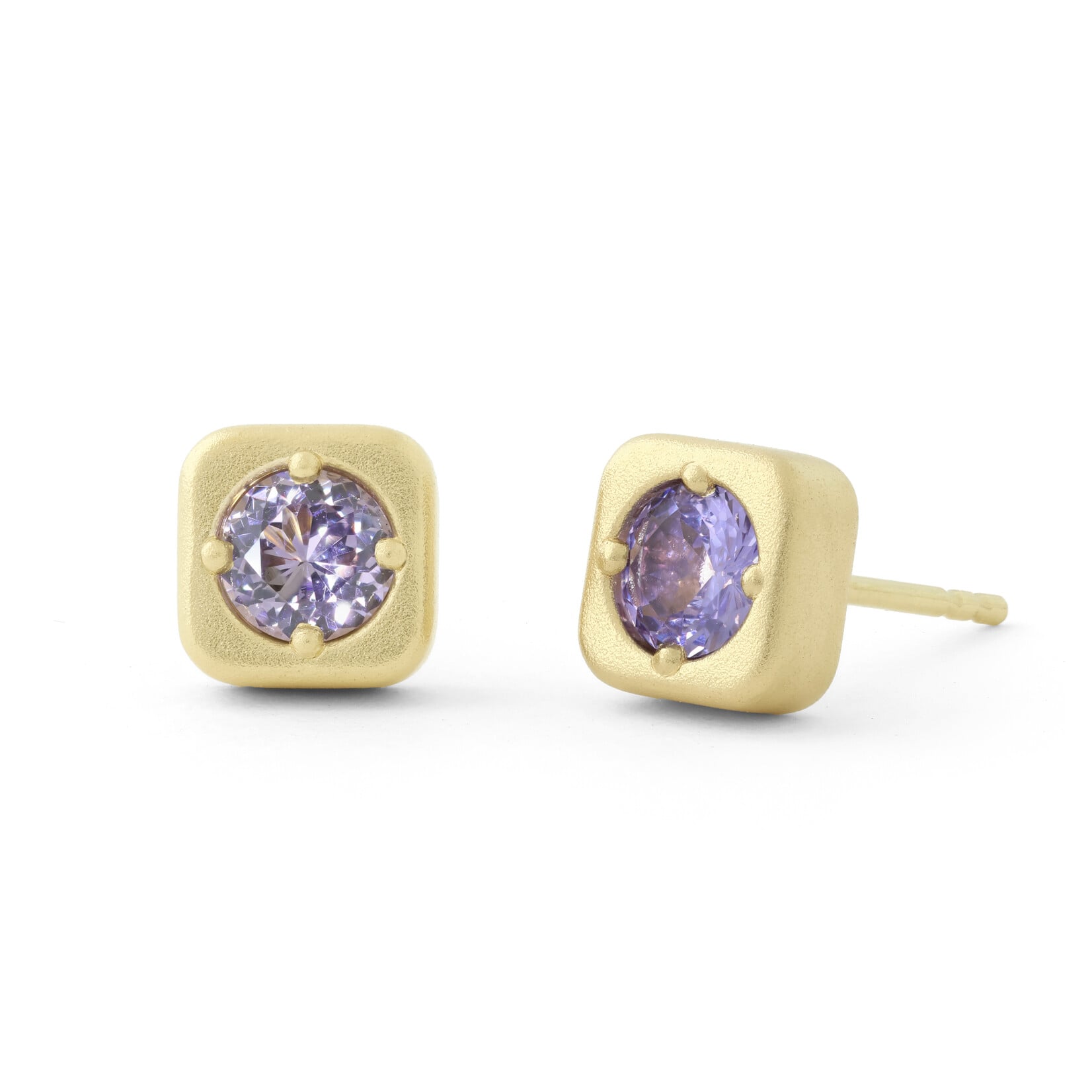 Baxter Moerman Button Stud Earrings with 0.71ctw Lavender Spinel, 18K Yellow Gold