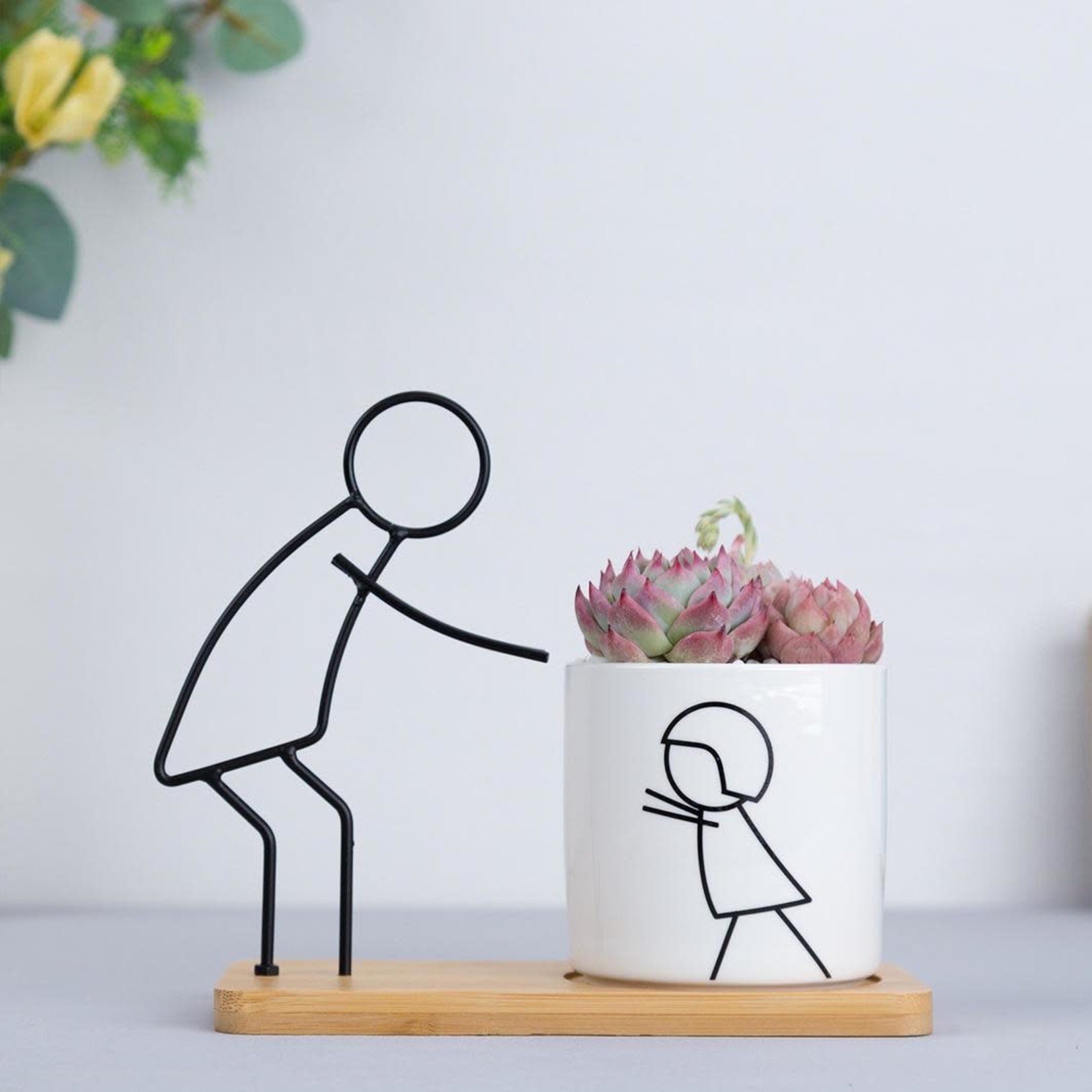 Father & Child Stick Figure  Pot