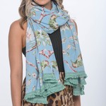 Linens Unlimited Blossom Sky Blue Large Scarf/Sarong 100% Cotton