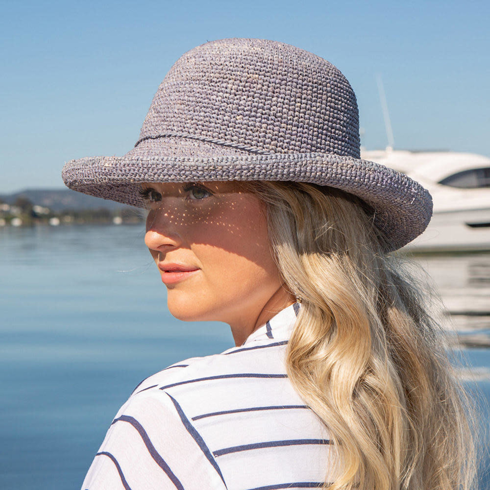 Britt Raffia Breton Hat - Dusty Blue - 58cm