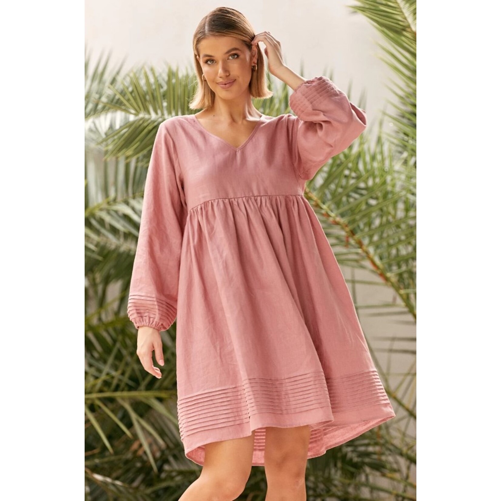 Adorne Adorne Remi Pleat Detail Linen Dress