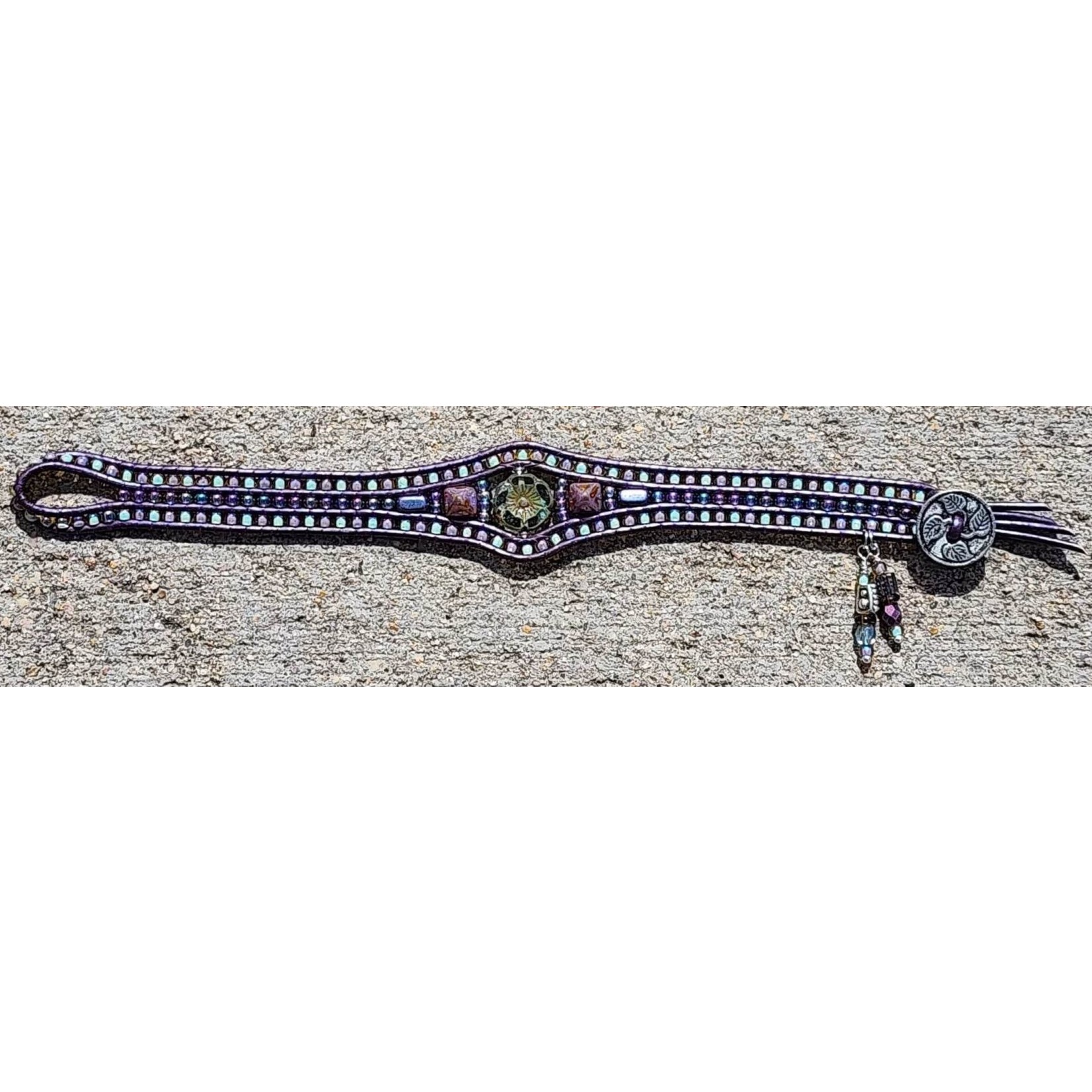 Hibiscus Pale Emerald & Lavender Stud Bracelet