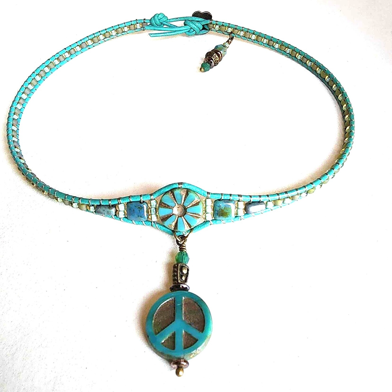Peace Sign Turquoise Choker