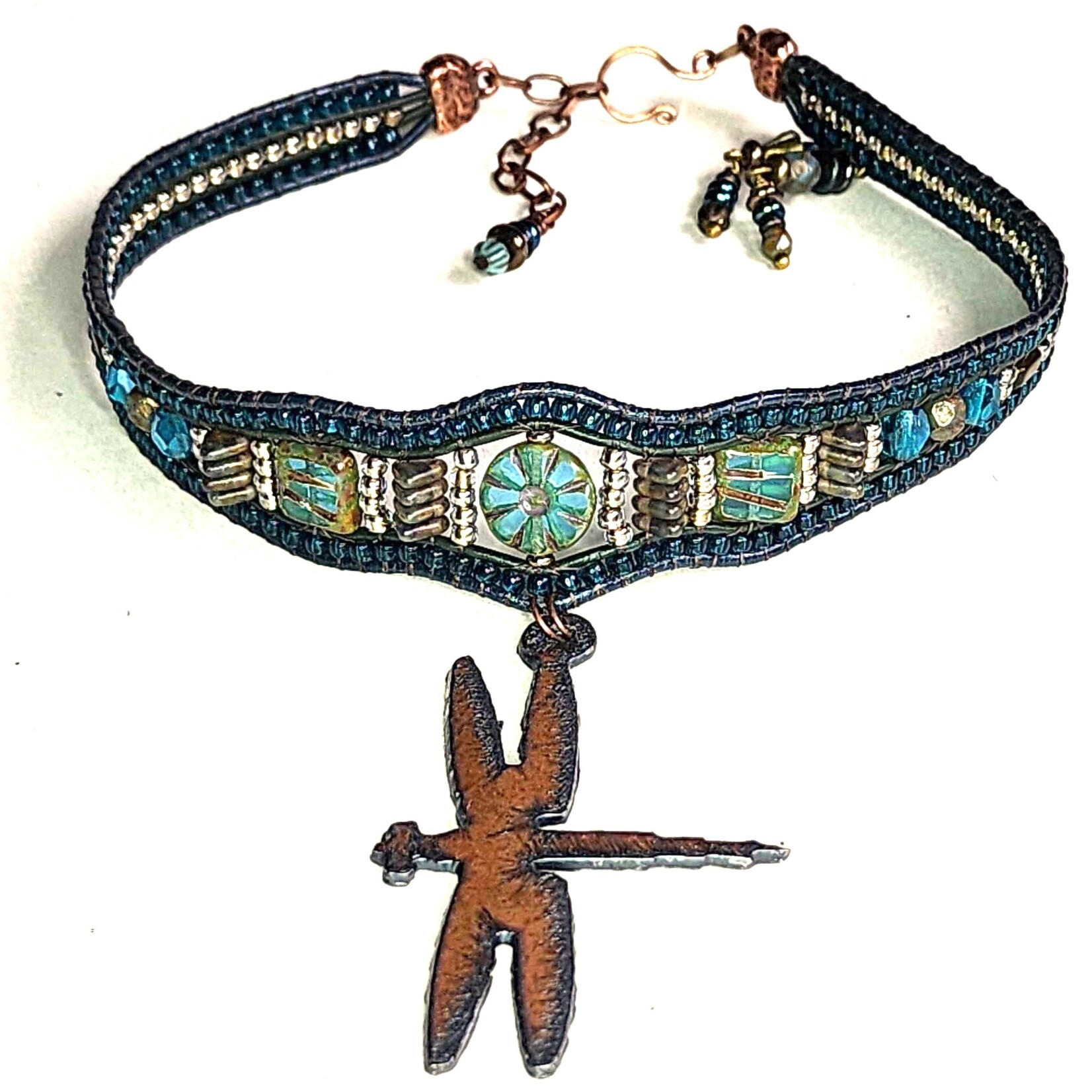 Rustic Dragonfly Teal Choker