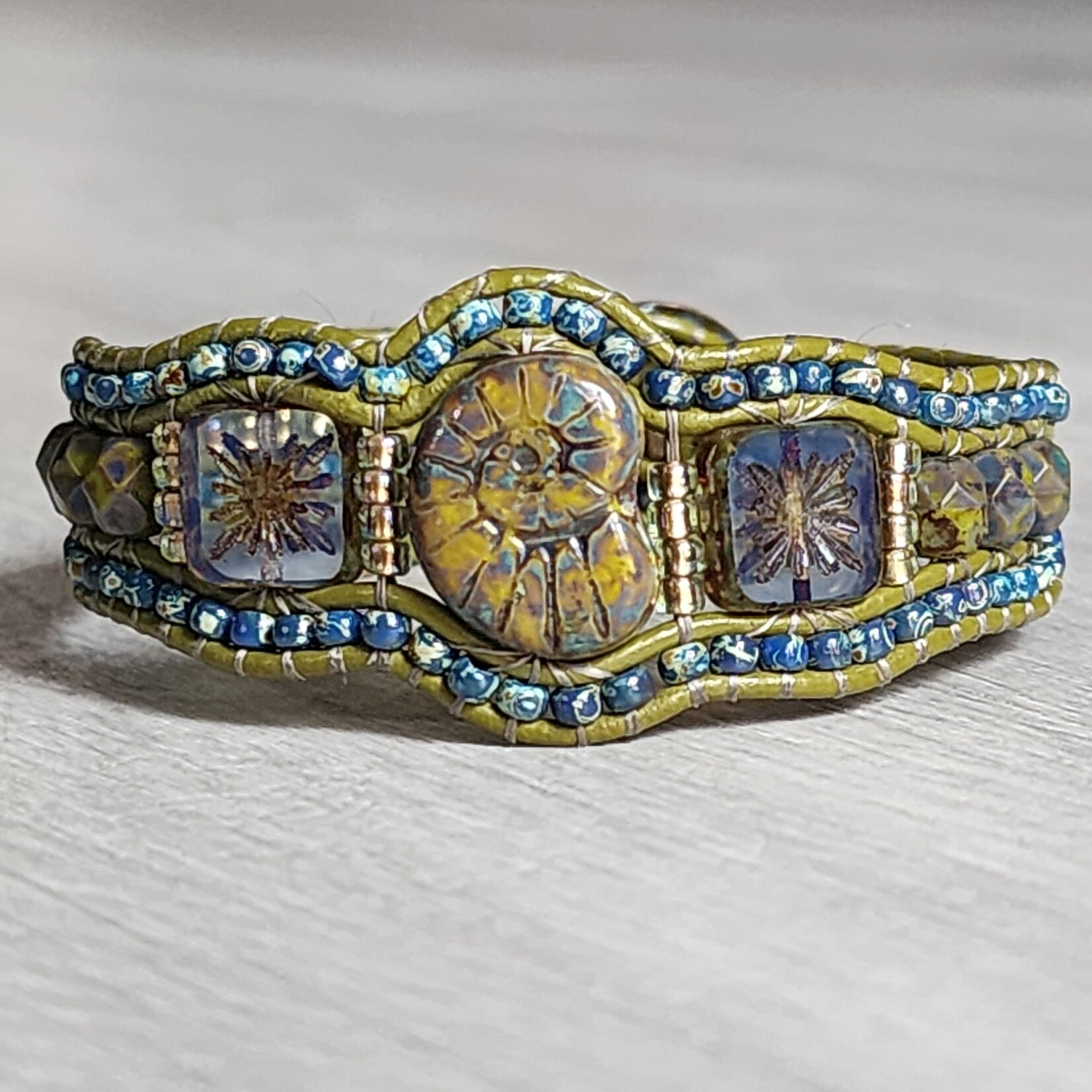 Smoky Olive and Blue Haze Ammonite Bracelet
