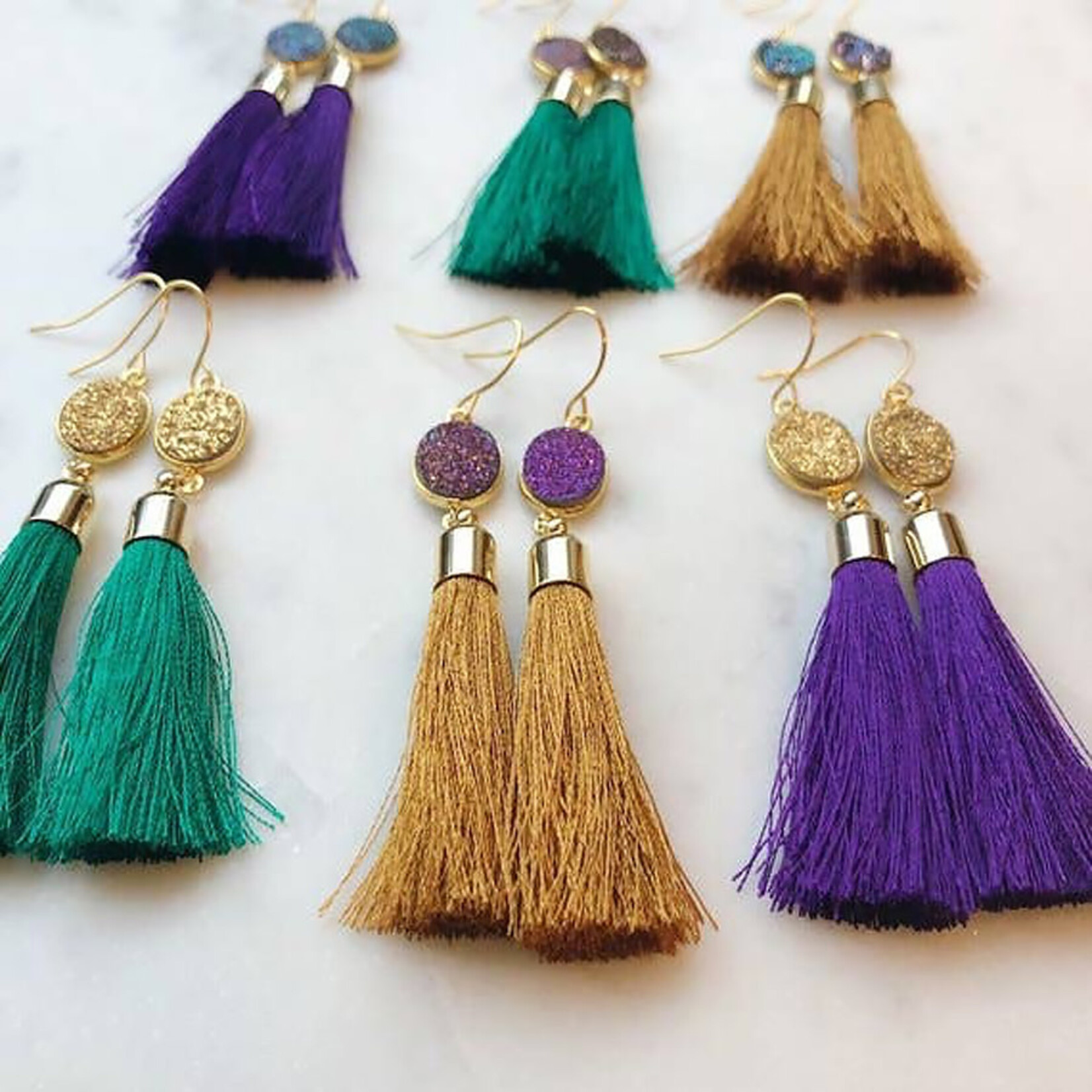 Laalee Jewelry Mardi Gras Druzy Tassel Earrings