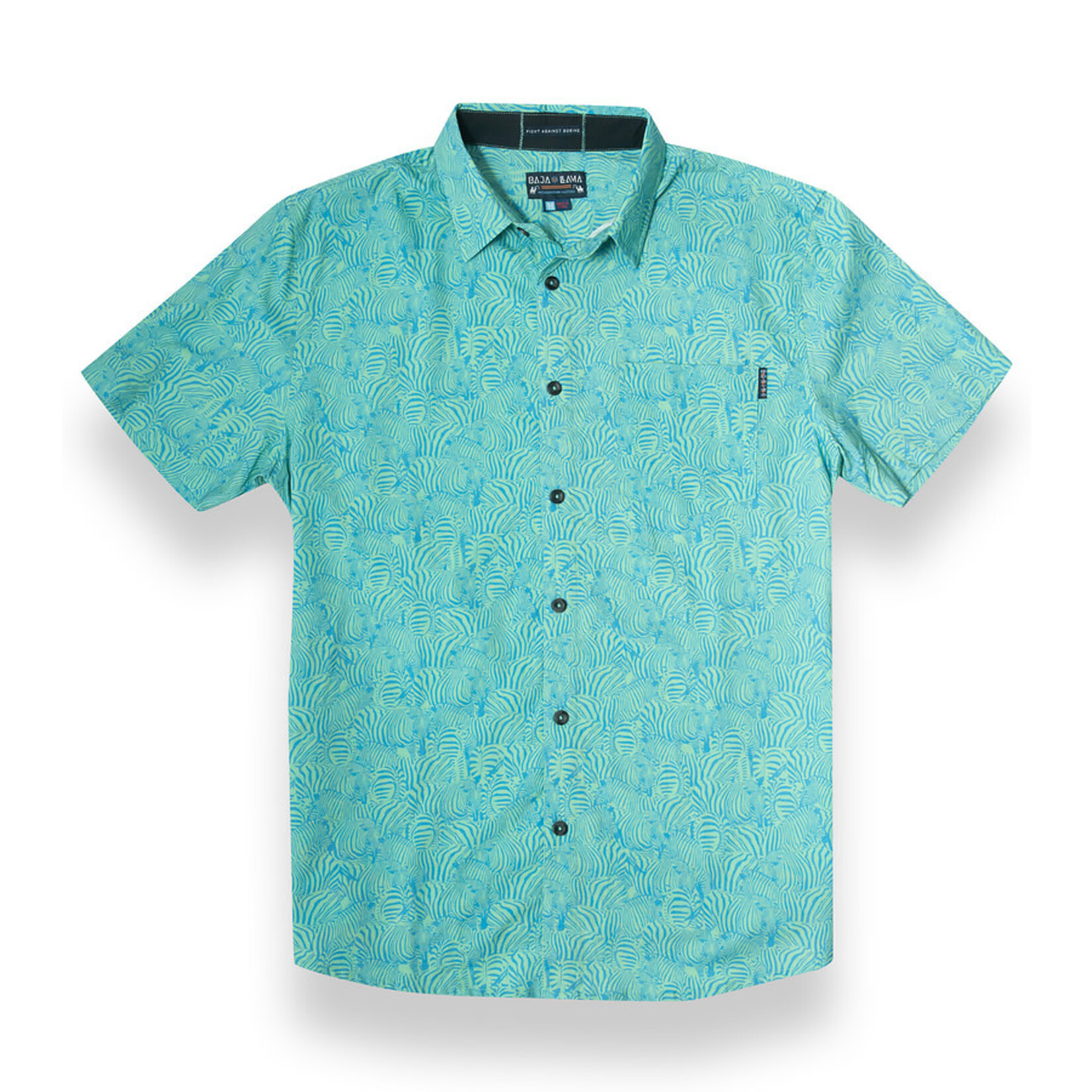 Baja Llama Too Many Lines Turquoise Zebra Button Up