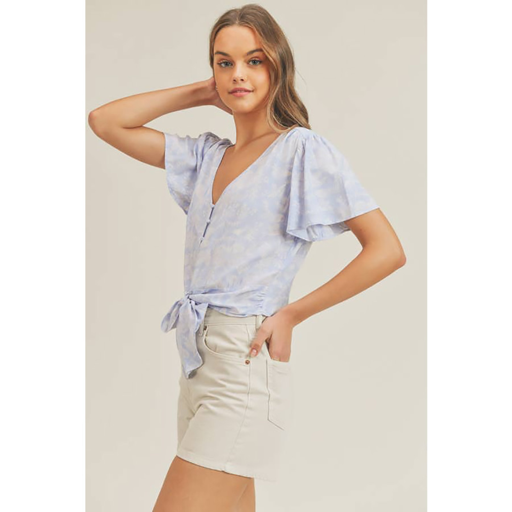 LUSH Something Blue Tie Front Blouse