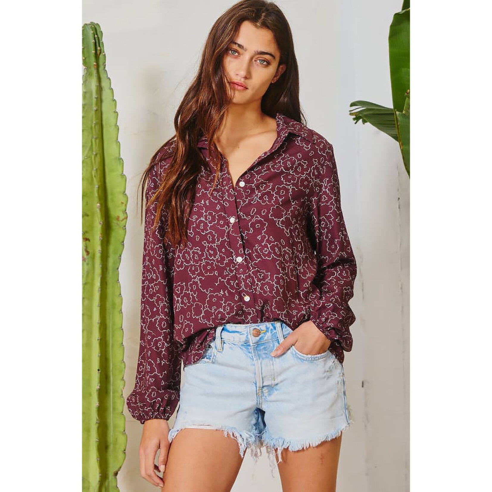 BUCKETLIST Playful Poppies Button Down Blouse