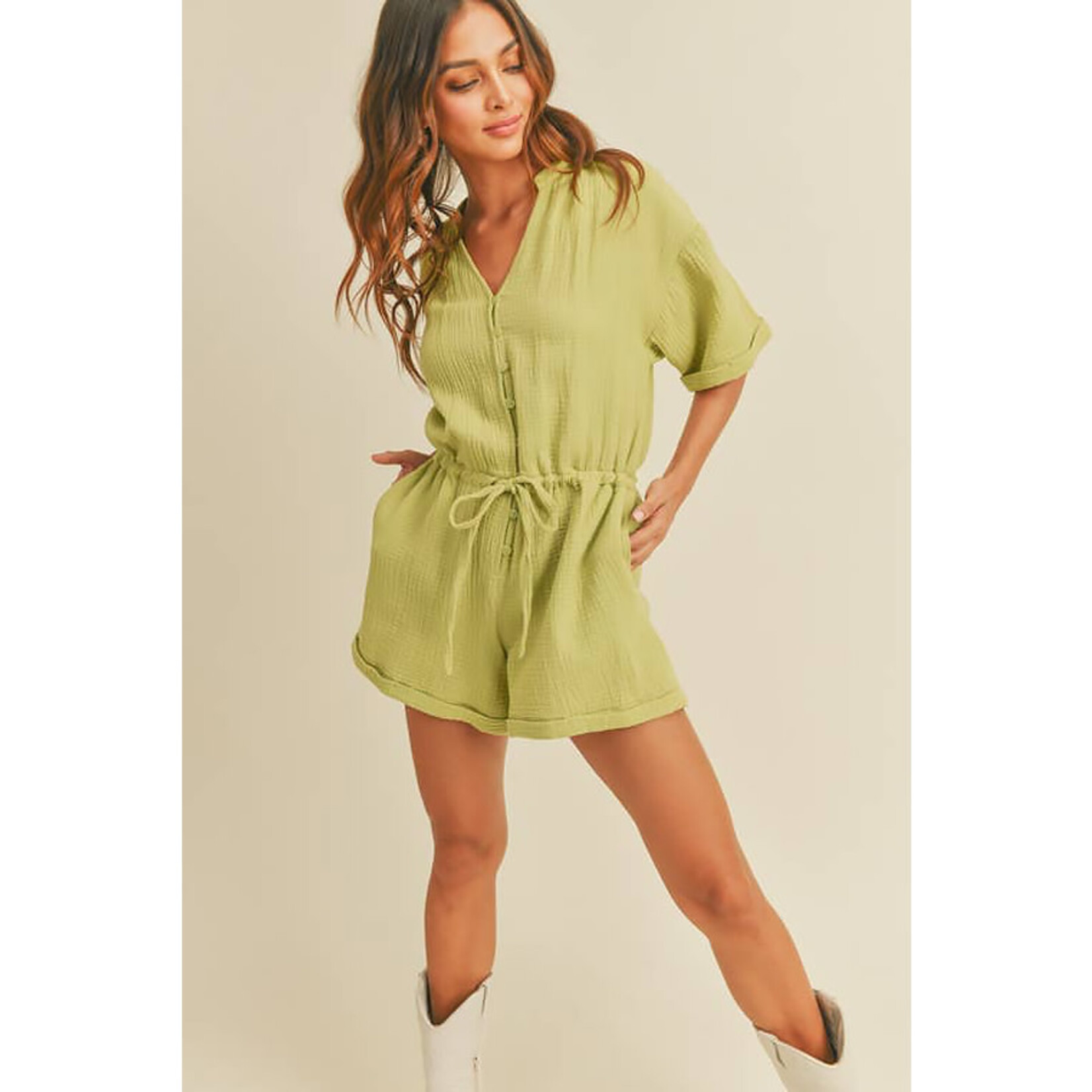 LUSH Breeze on By Button Front Romper
