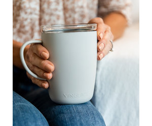 Vinglacé Glass-Lined Double Wall Insulated Coffee Mug with Lid