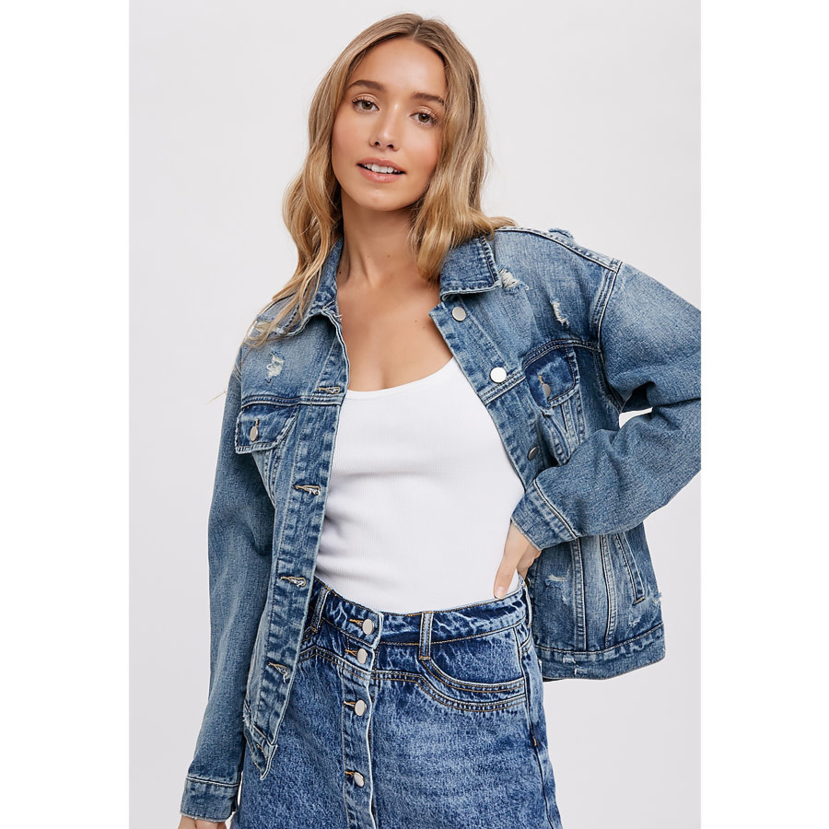 Oversized Boxy Fit Distressed Denim Jacket | boohoo