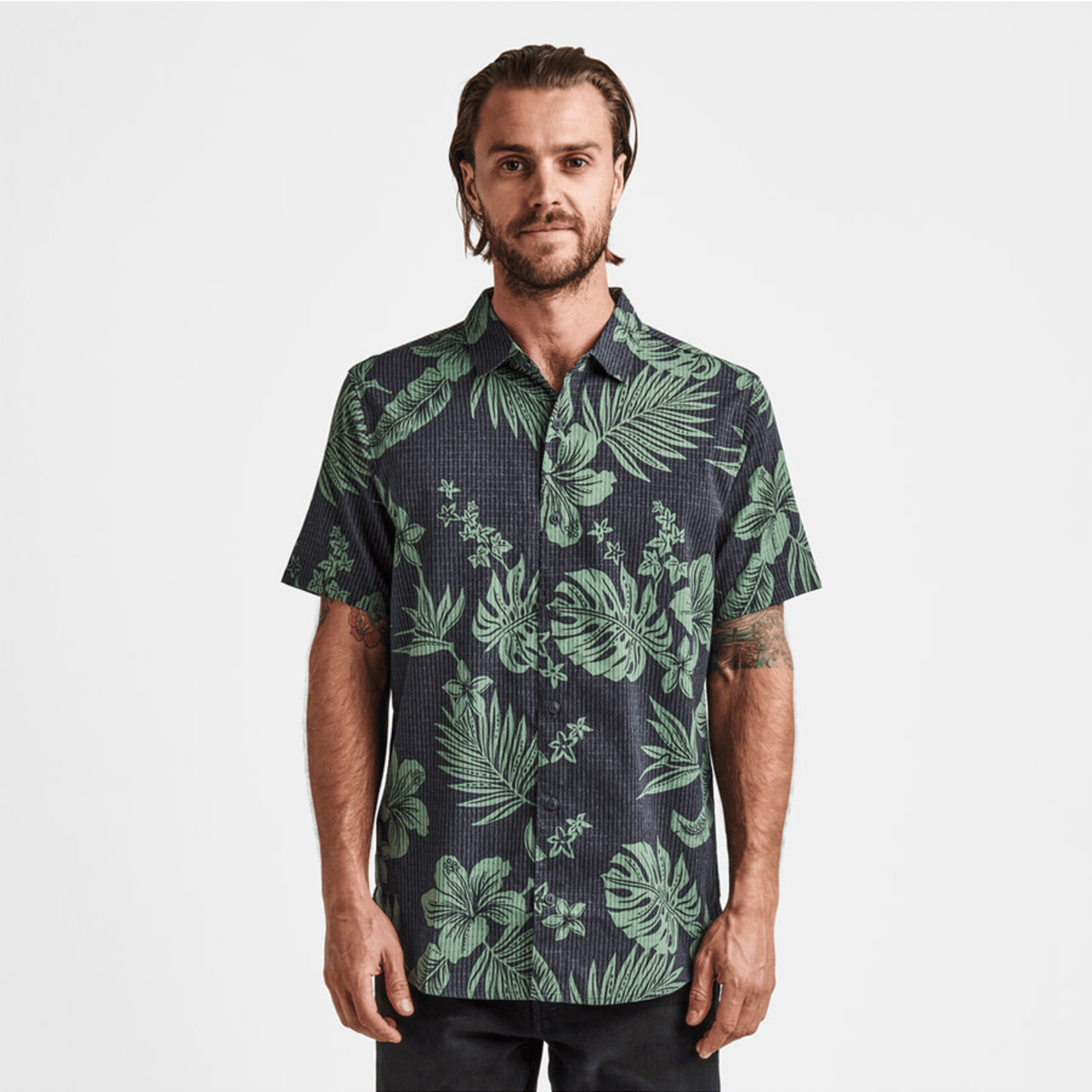 Roark Bless Up Breathable Button Down - Black Green Print