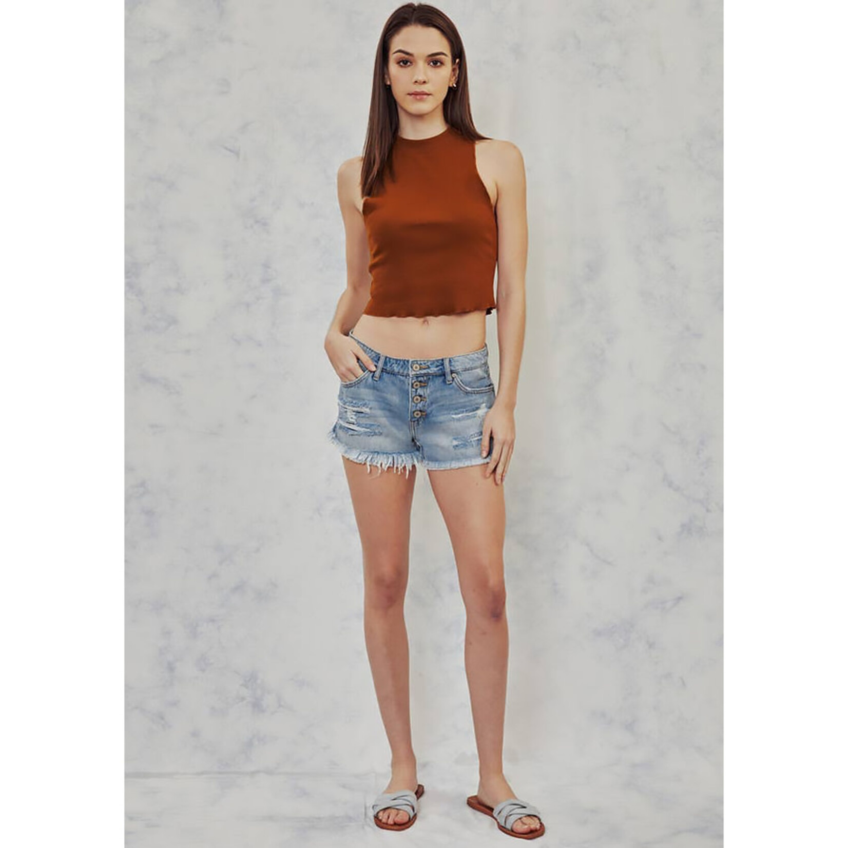 KanCan The Leah Mid Rise Frayed Jean Shorts