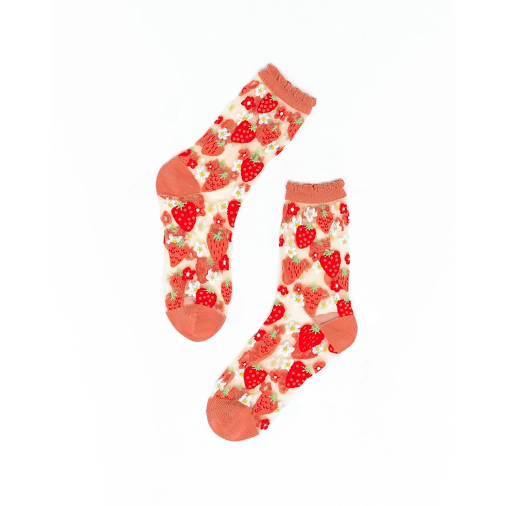 Sock Candy Strawberry Daisy Ruffle Sheer Crew Socks