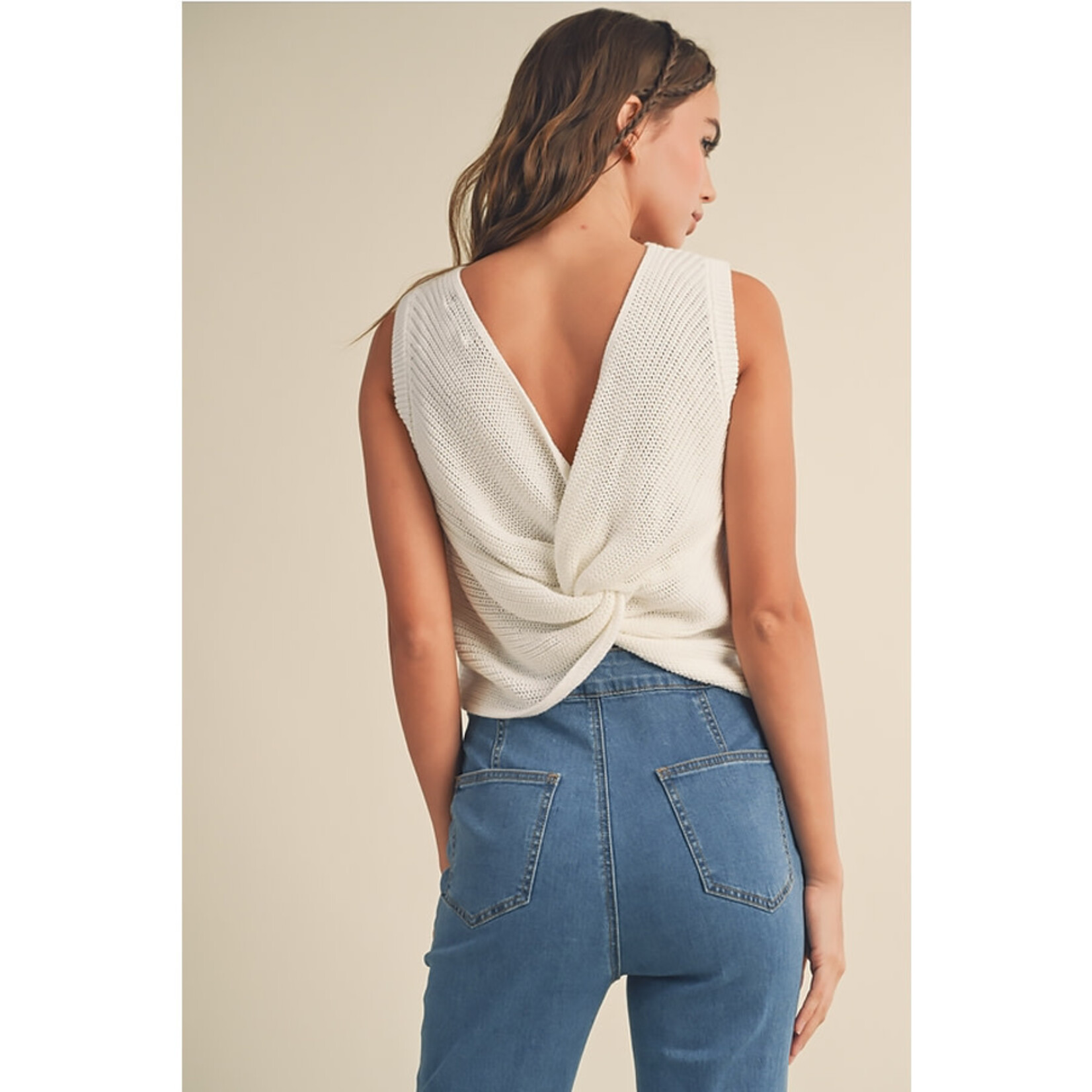 MIOU MUSE Amore Twisted Back Knit Top