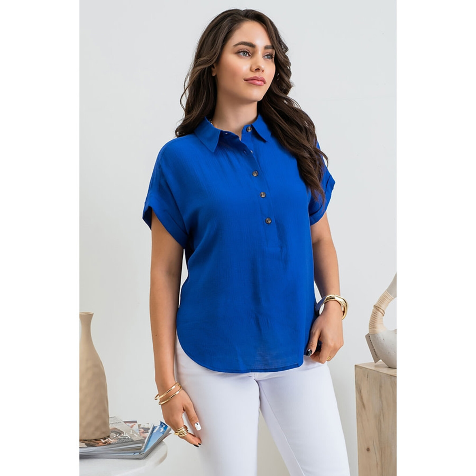 blu pepper Carry On Button Front Blouse