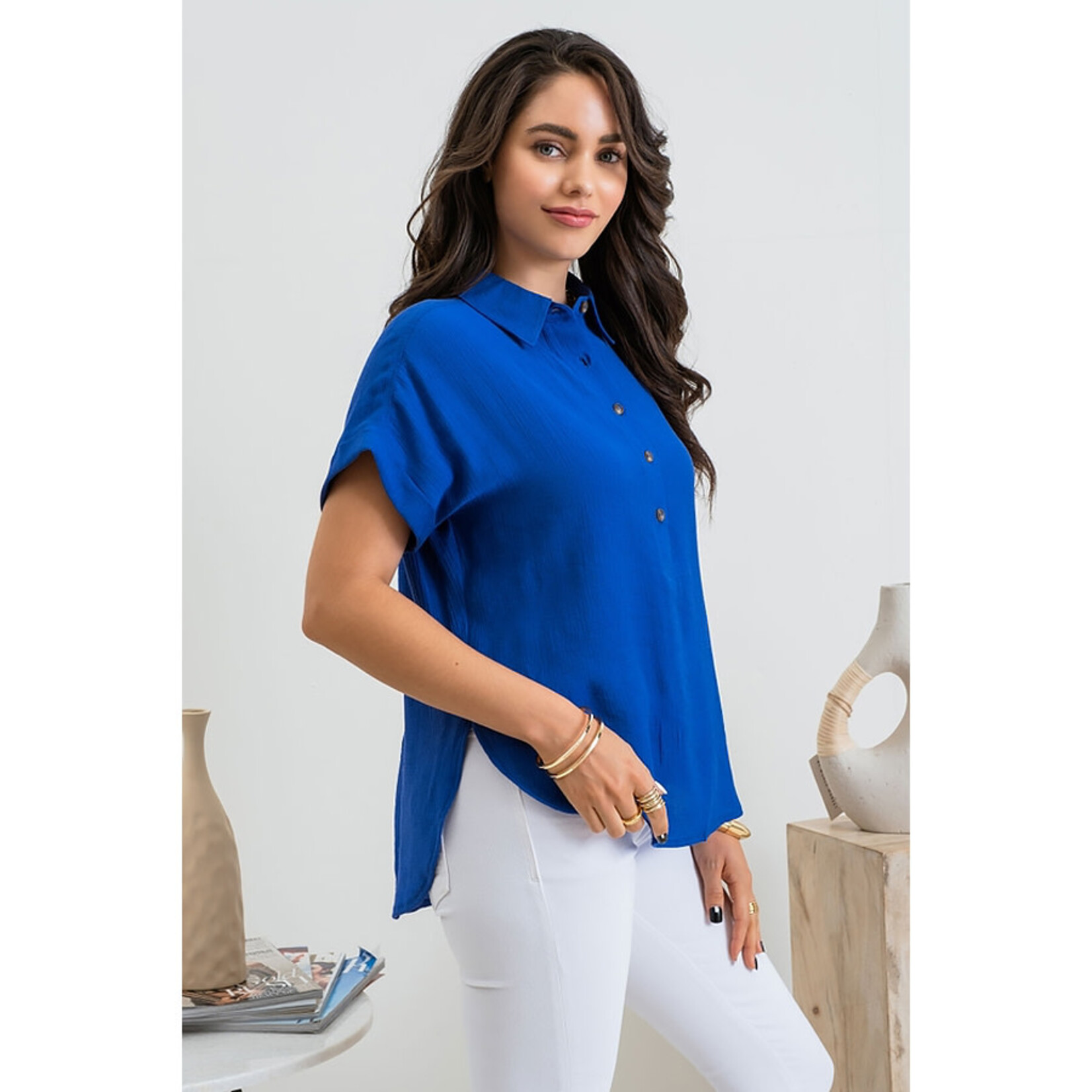 blu pepper Carry On Button Front Blouse