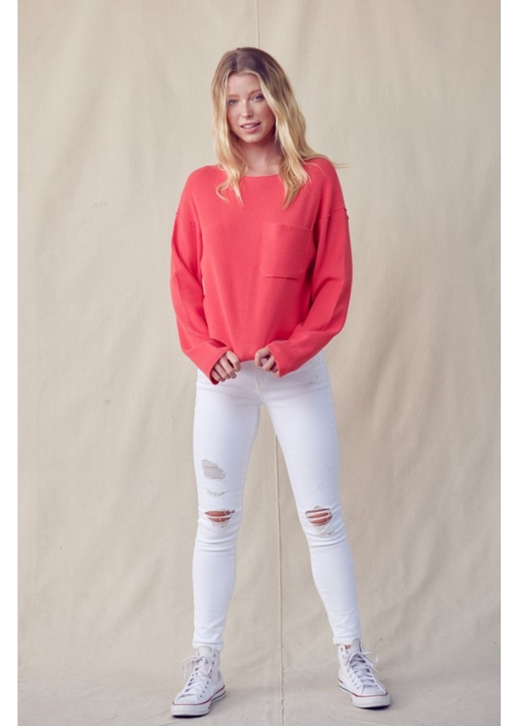 Boat Neck Ribbed Cropped Sweater