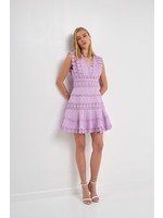 V-Neck Lace Tiered Mini Dress Lilac