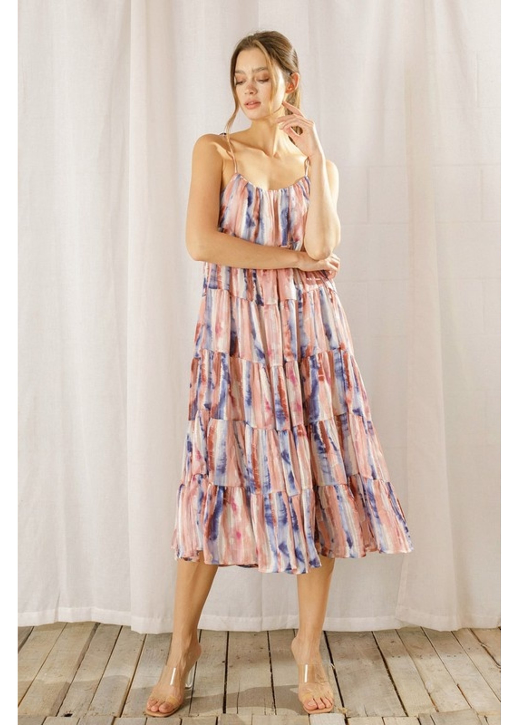 Water Color Midi Dress Pink/Blue