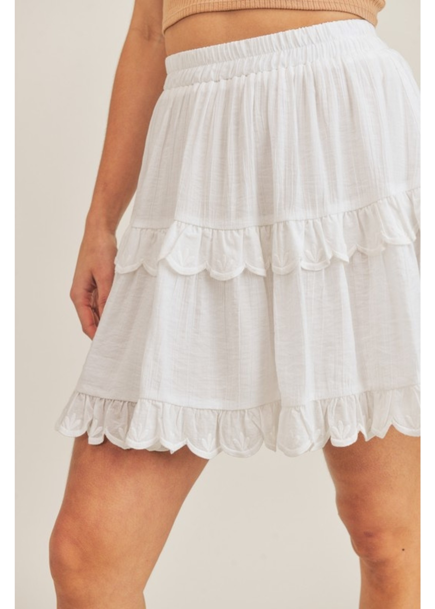Woven Lace Trim Skirt Off White