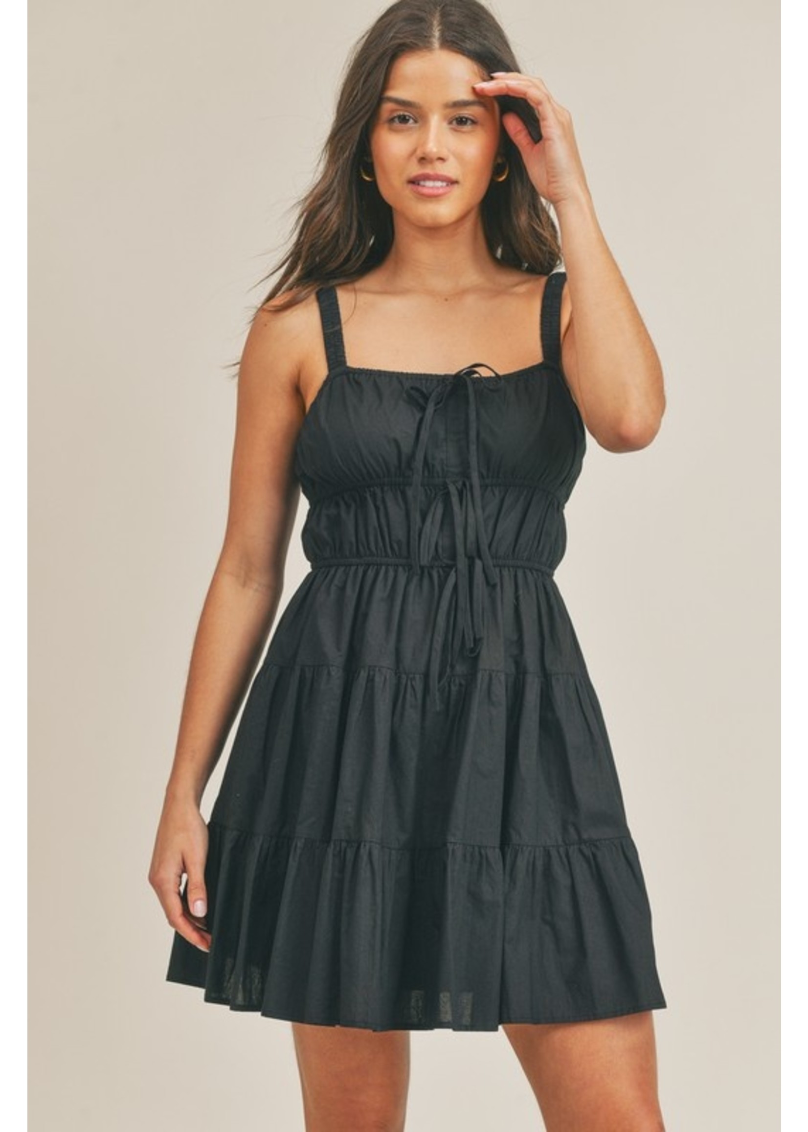 Tiered Cami Mini Dress w/ Elastic Waist Black
