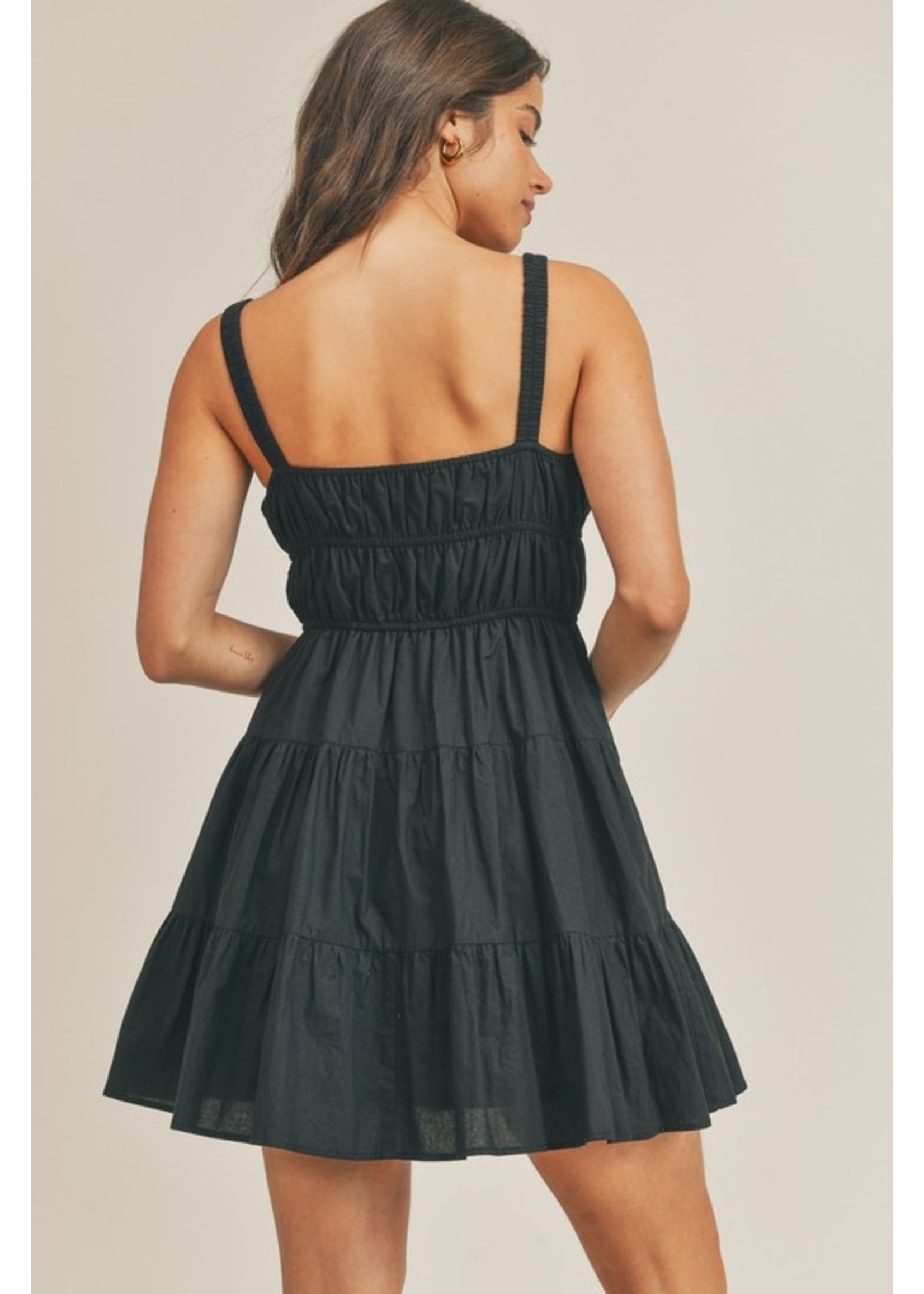Tiered Cami Mini Dress w/ Elastic Waist Black