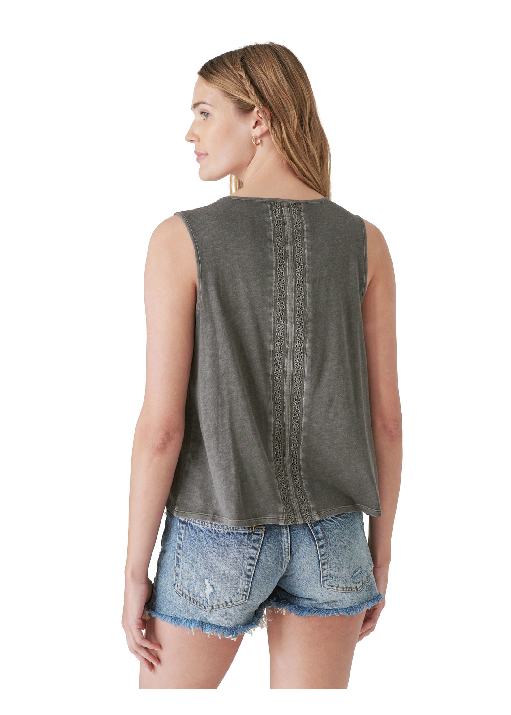 Lace Trimmed Tank Washed Black