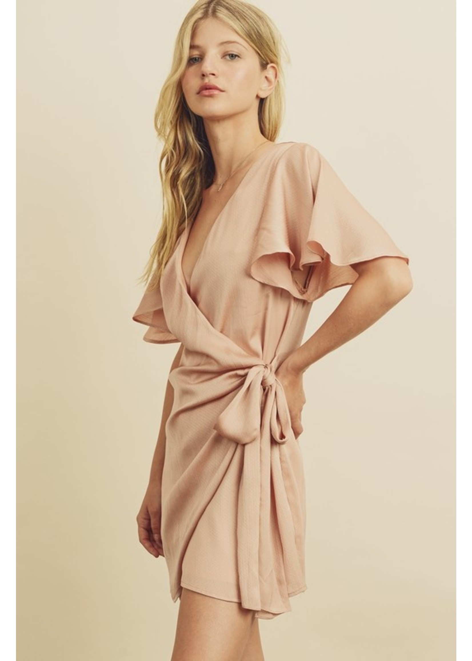 Short Sleeve Wrap Dress Blush