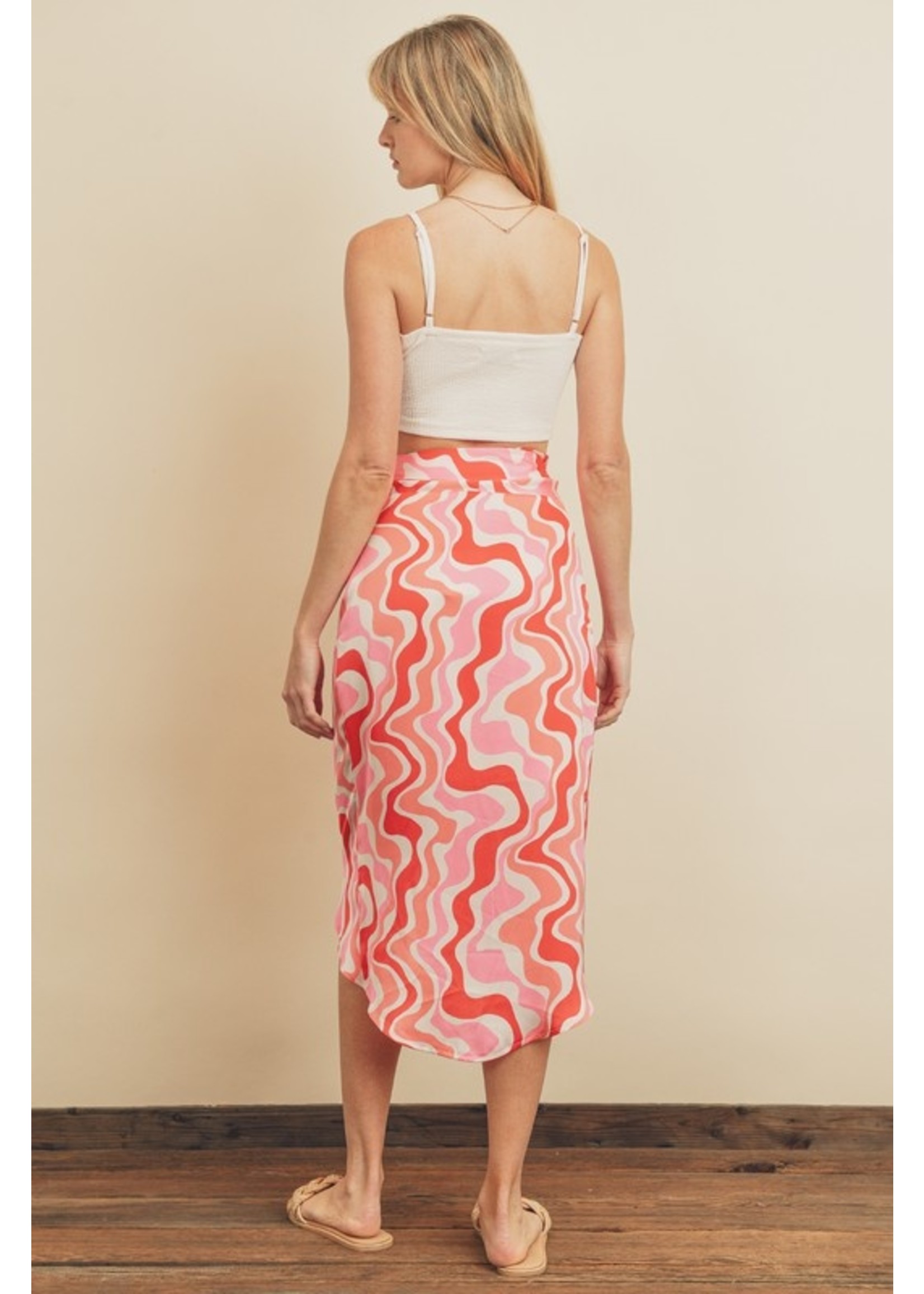 Groovy Tulip Wrap Skirt Coral/Red