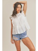 Lace Trim Flutter Sleeve White