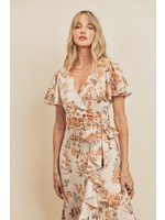 Floral Satin Ruffle Maxi Dress Blush/Multi
