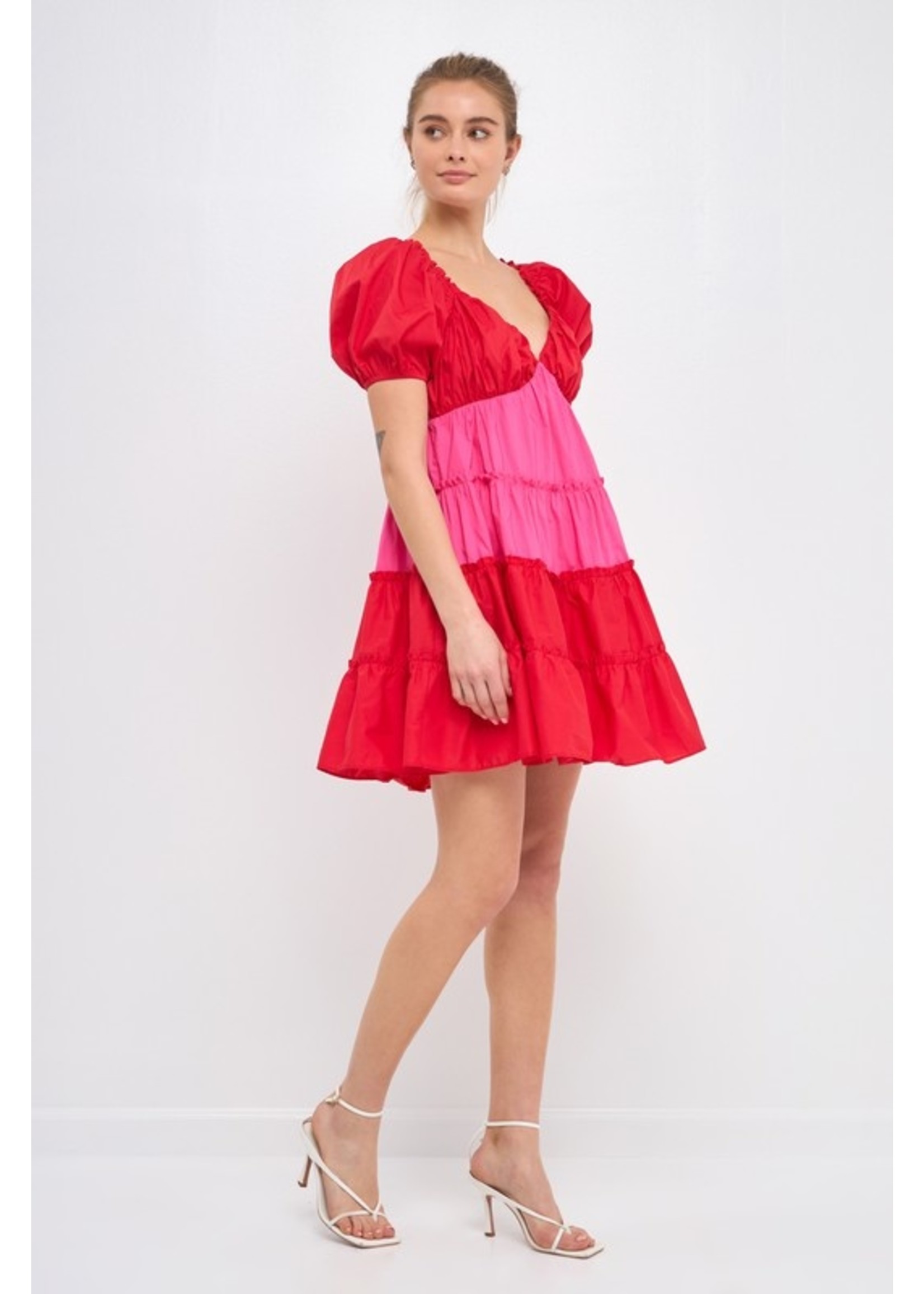 Color Blocked Ruffle Red
