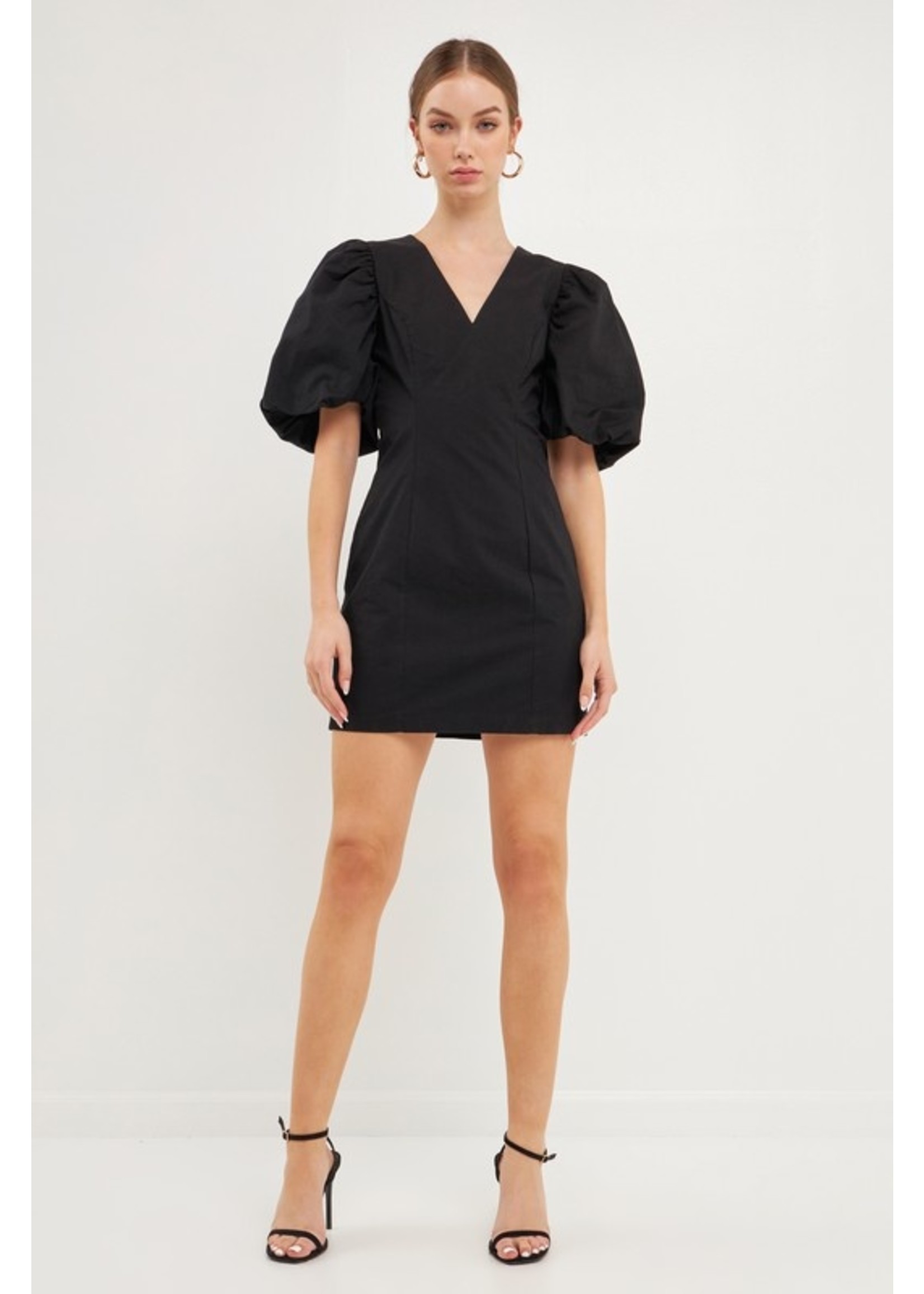 Puff Sleeve Mini Dress Black