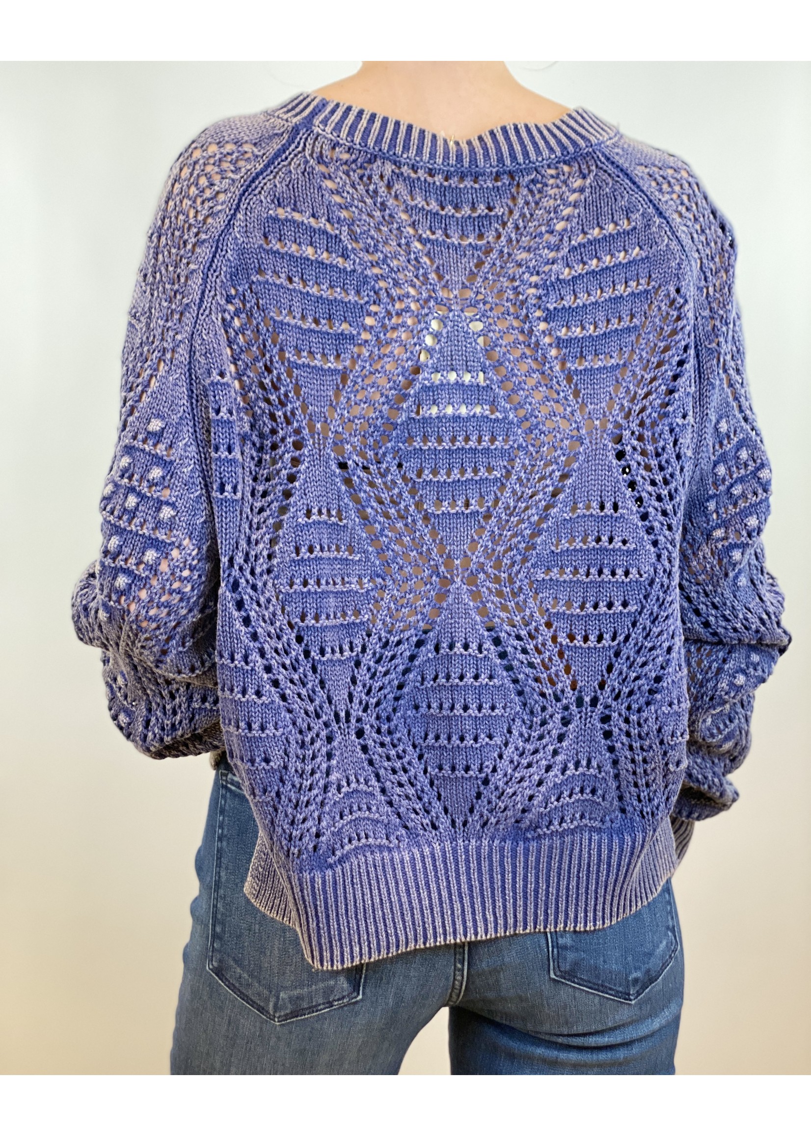 Open Stitch Pullover Sweater Blue