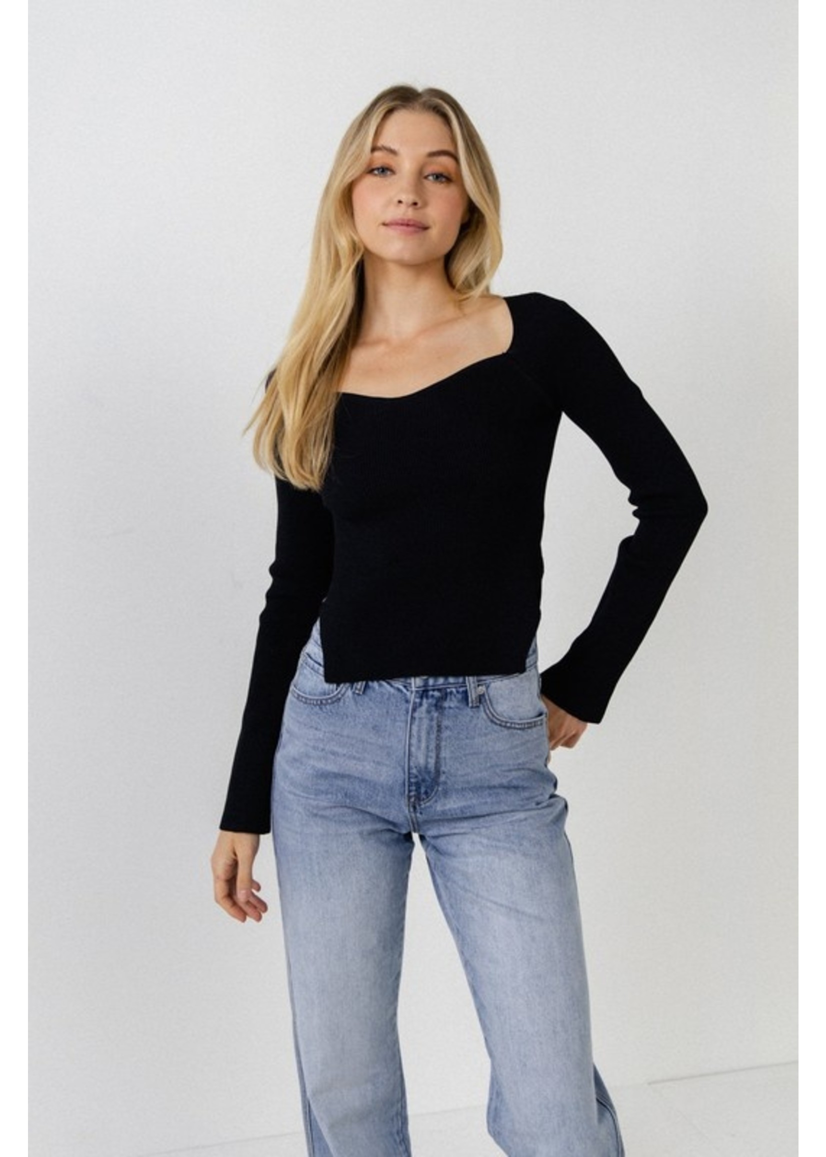 Fitted Long Sleeve Sweater Black