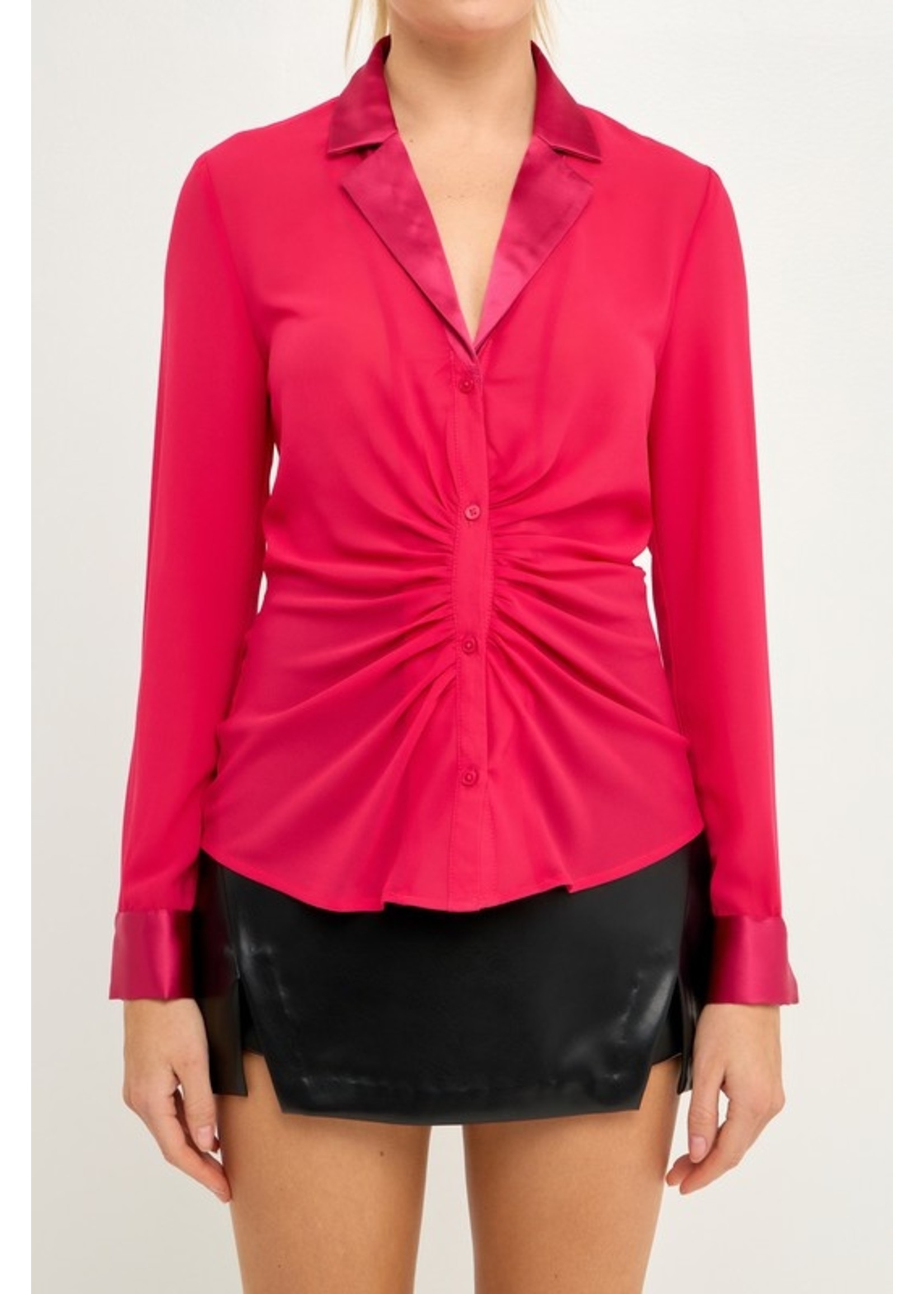 Ruched Center Button Up Ruby