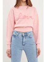 Love Chenille Embroidered Plush Sweater Pink